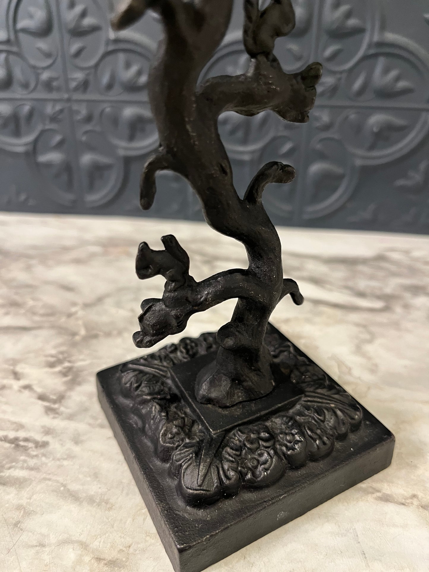 Black Cast Iron Squirrels on a tree candle holder