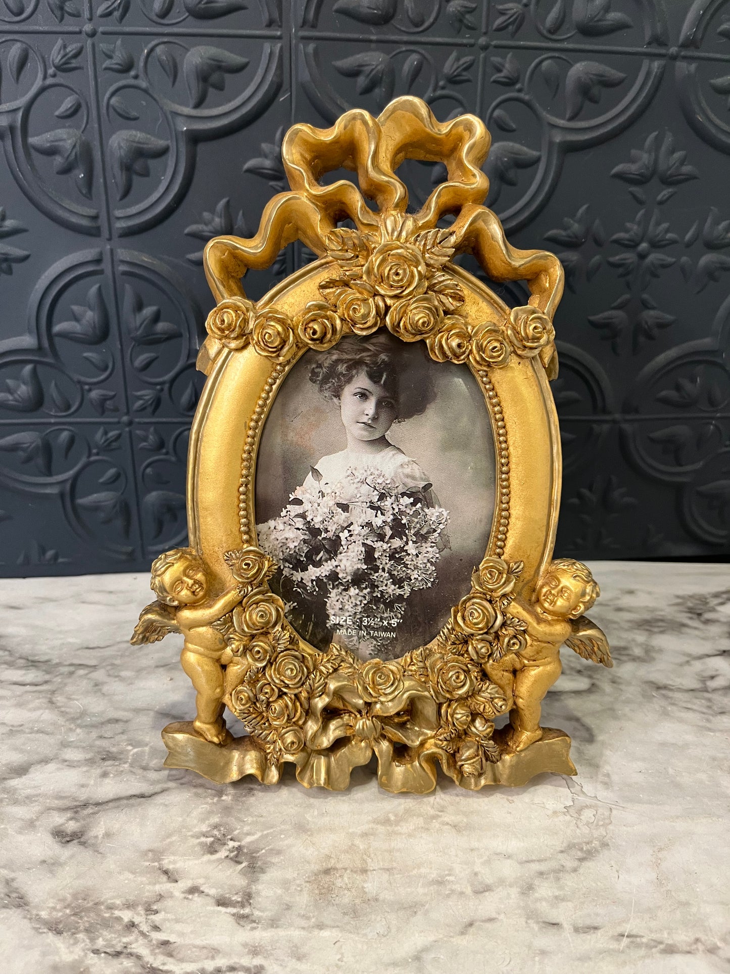 Gold Ornate Frame withe Cherubs and Bow
