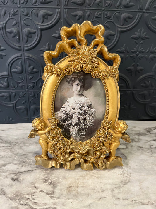 Gold Ornate Frame withe Cherubs and Bow