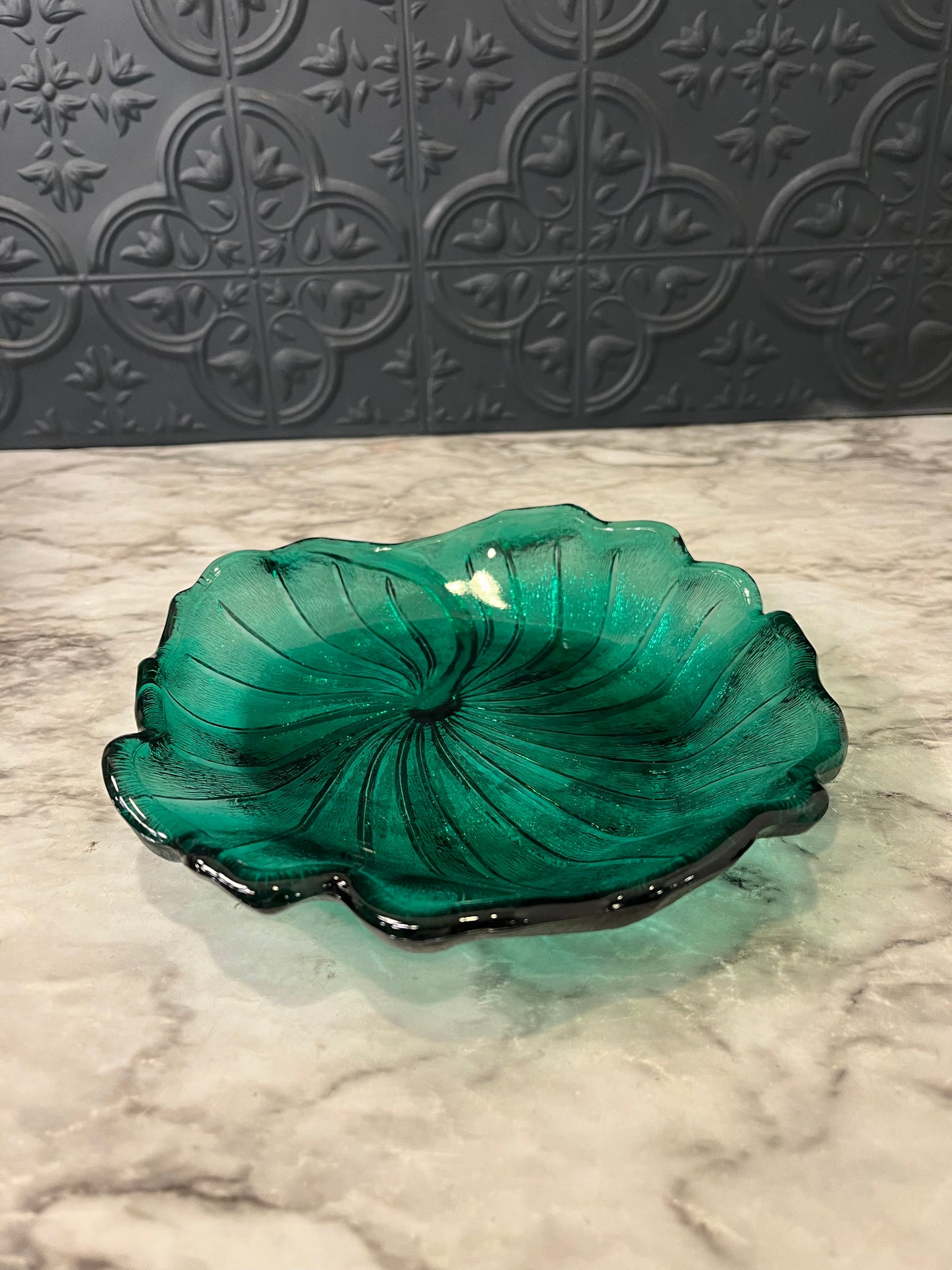 Teal Glass Lily Pons dish