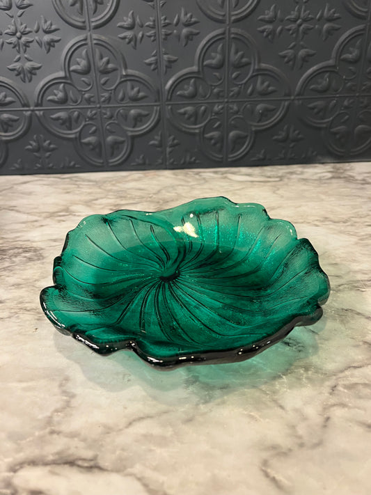 Teal Glass Lily Pons dish