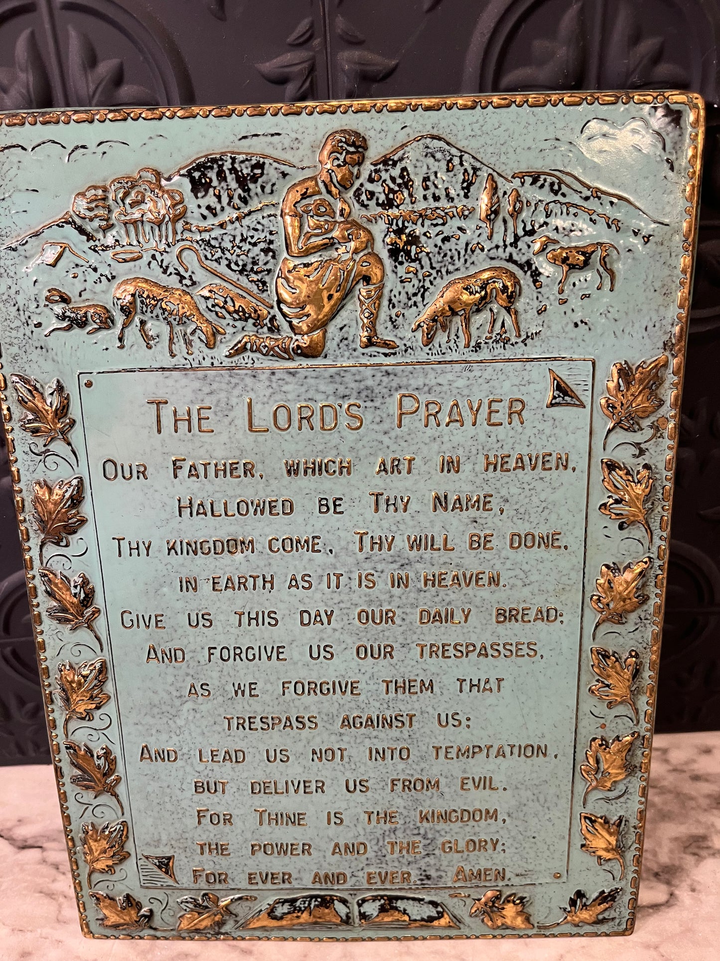 The Lords Prayer Brass Relief Aqua
