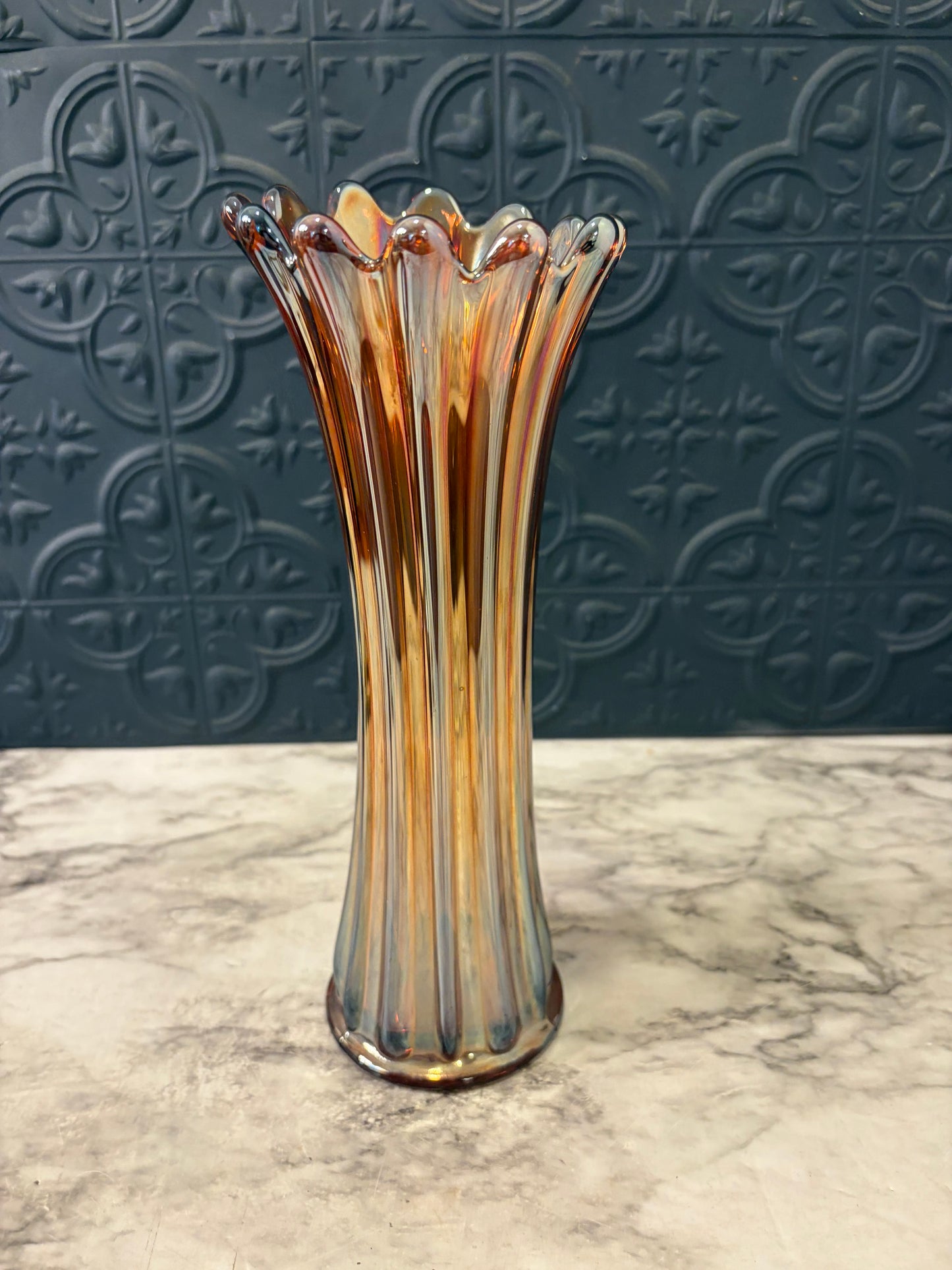 Carnival Glass Swung Vase