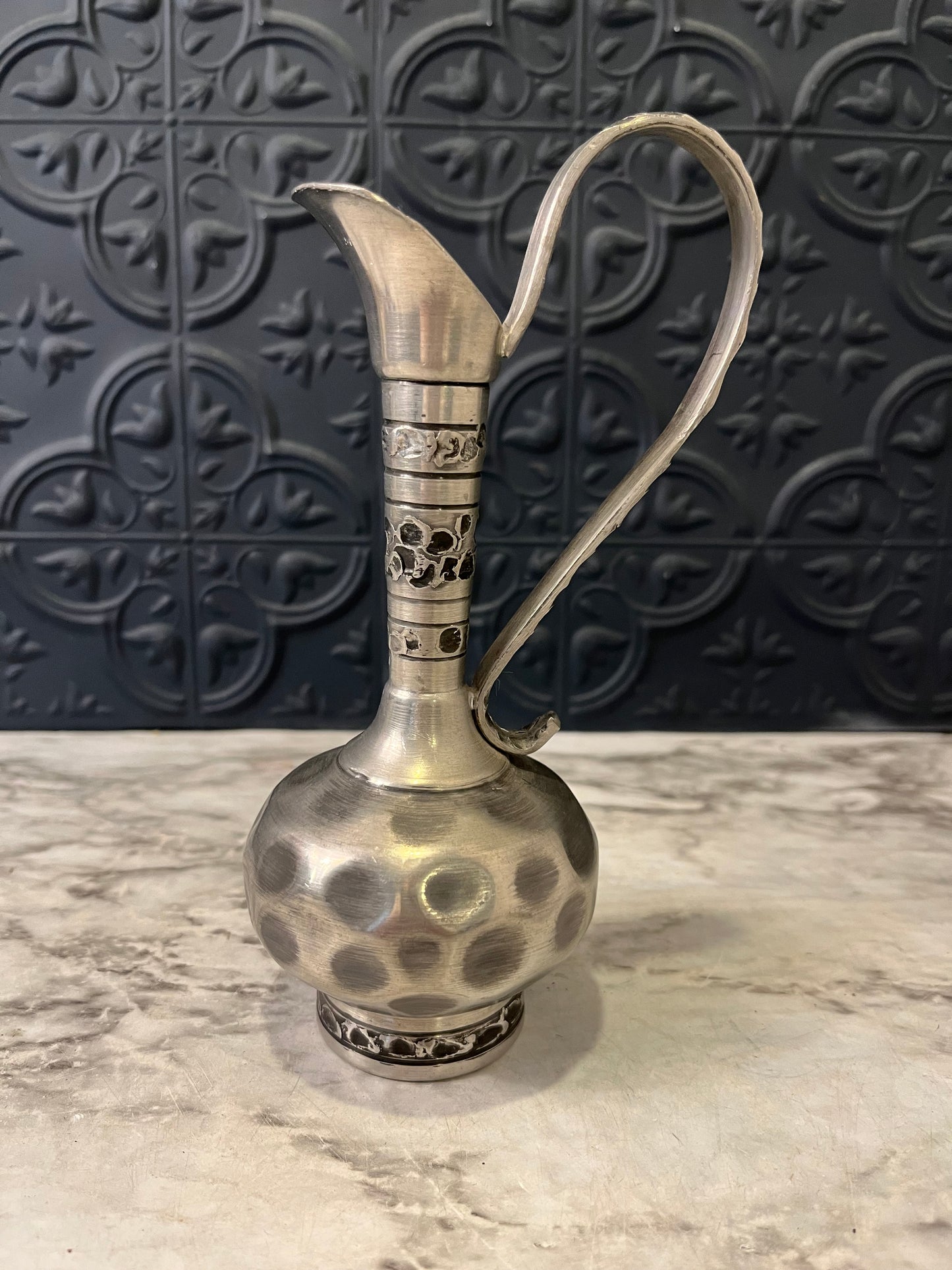 Norwegian Pewter Pitcher with Hammered Base