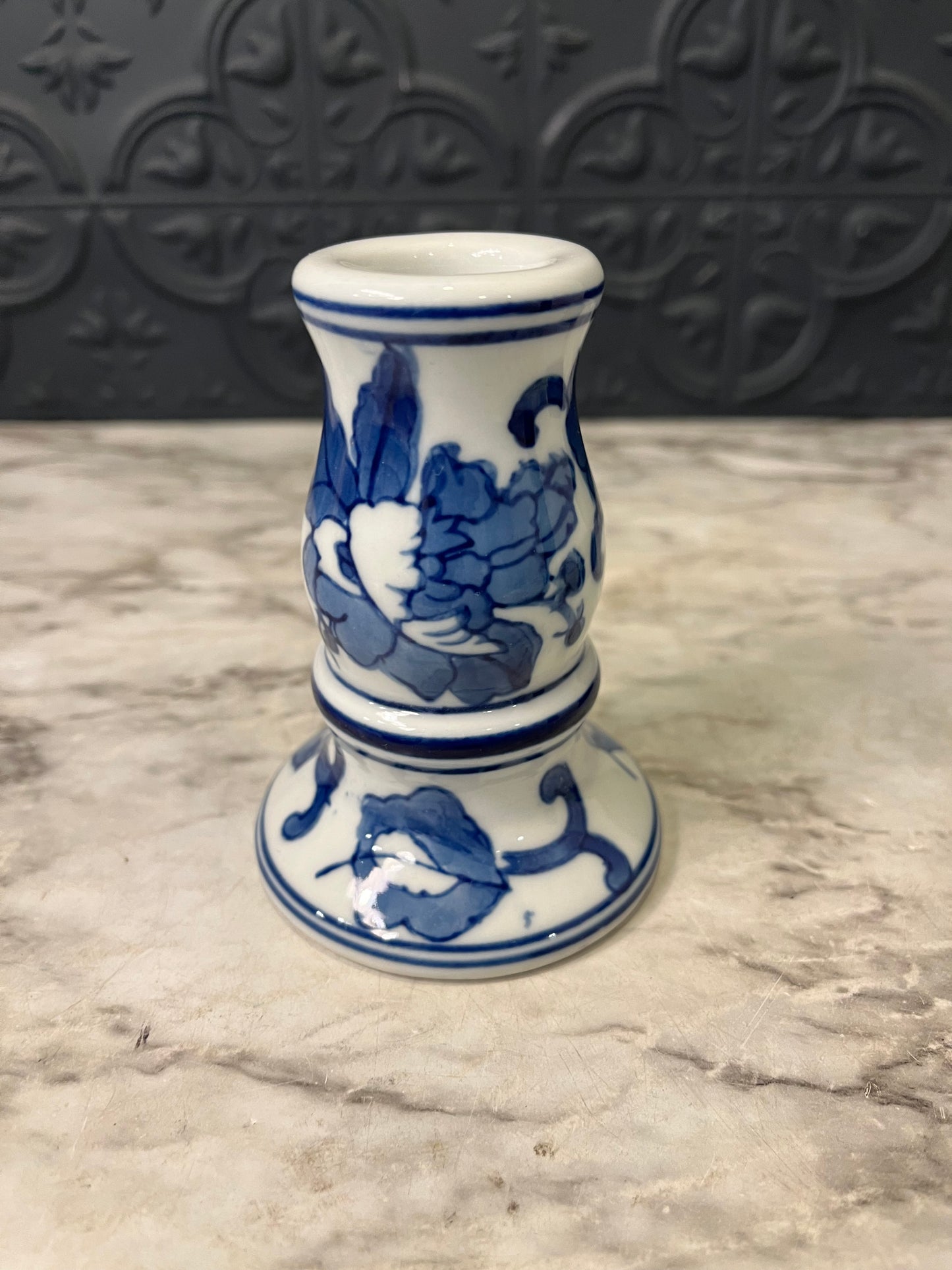 Silvestri Blue and White Candle Holder 4"