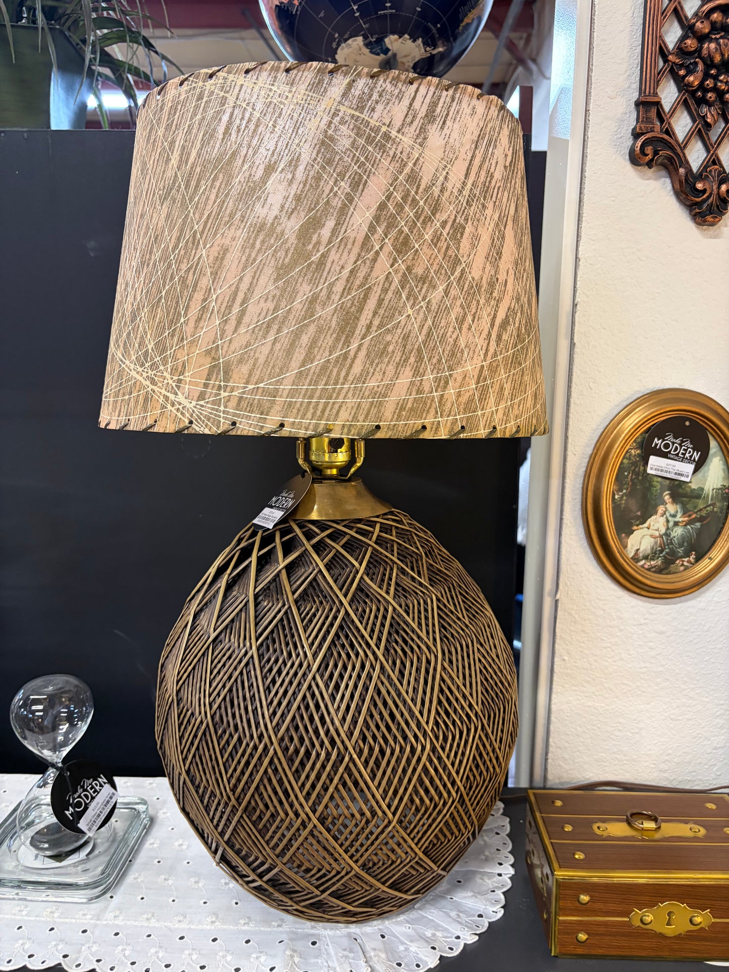 1970 Woven Wicker Geometric Shape Lamp