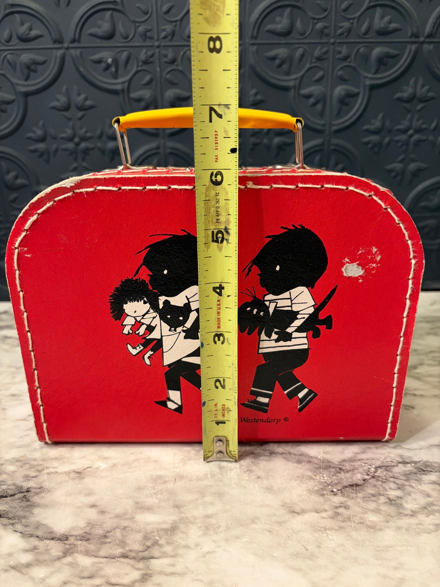 Vintage Red Cardboard Suitcase by Fiep Westendorp