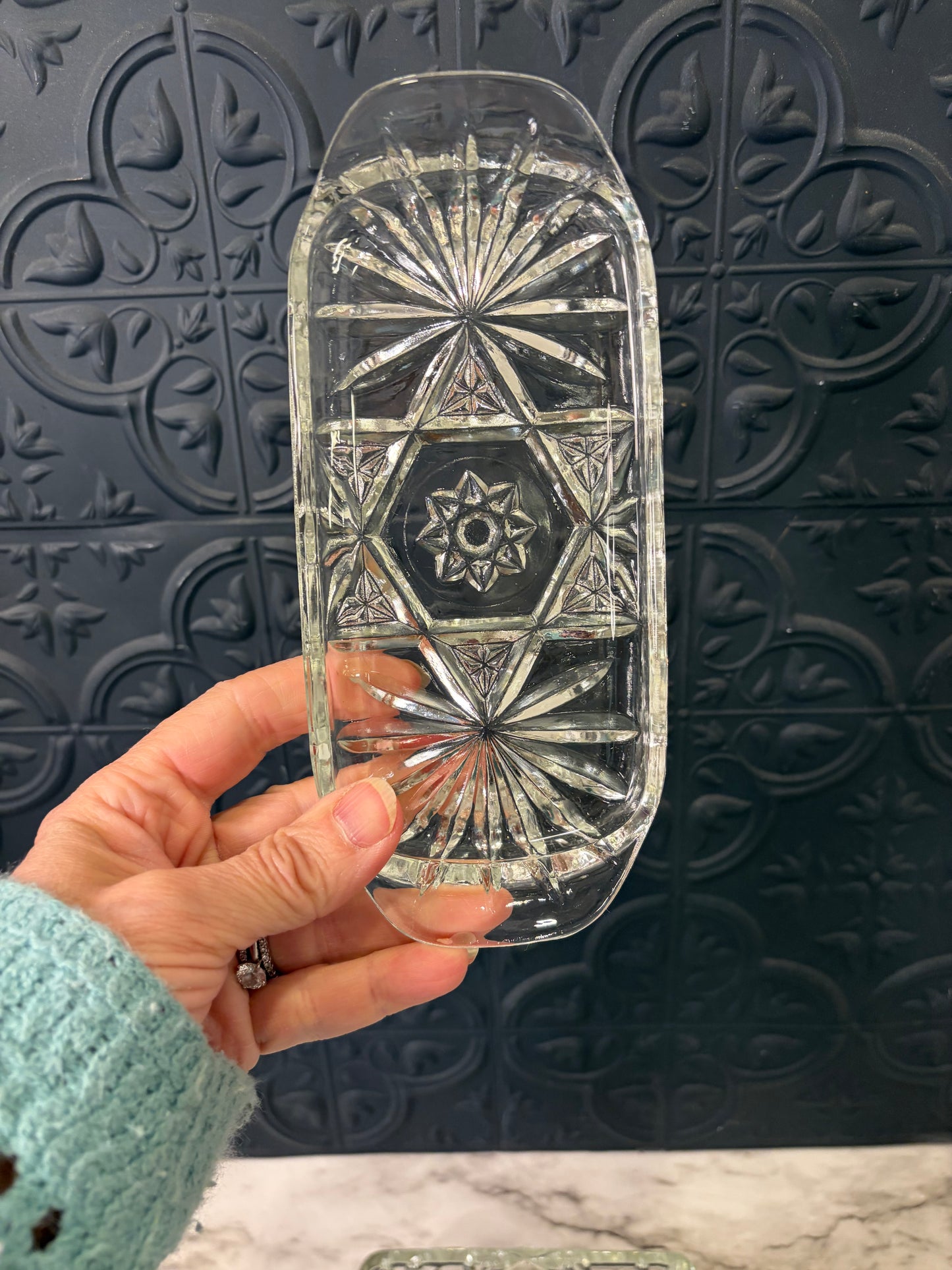 Anchor Hocking Glass Star Pattern Butter Dish