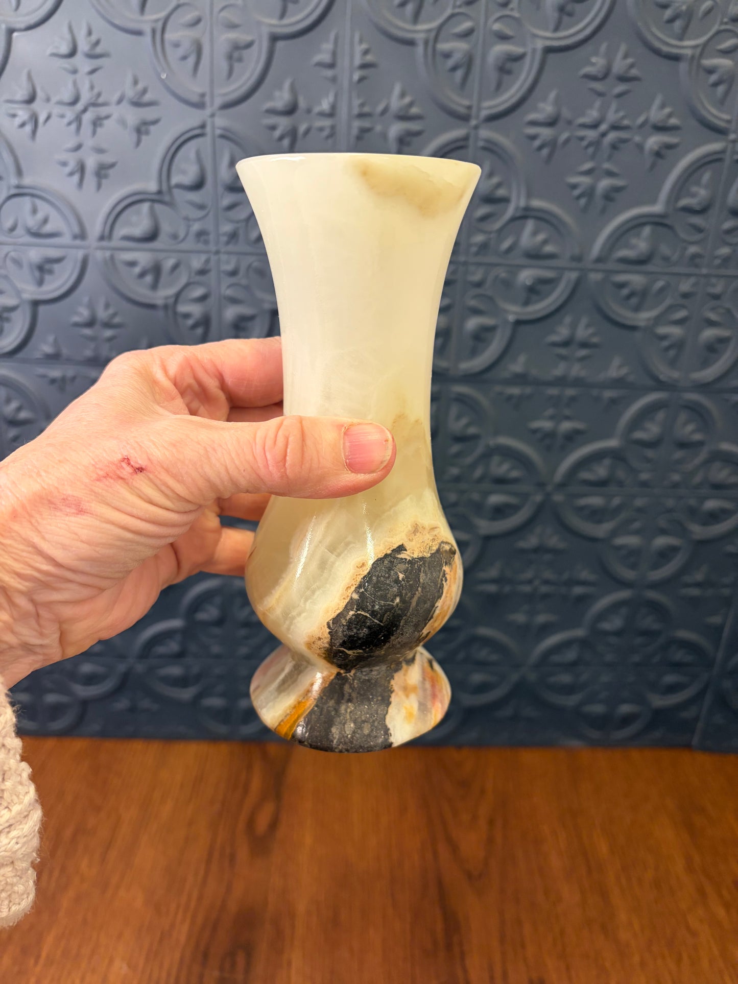 Vintage Onyx Vase Cream/Brown 6.5"