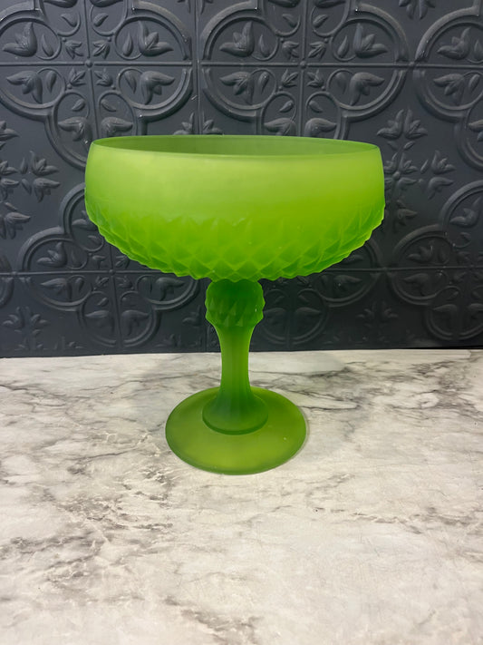 Indiana Glass Satin Green Diamond Point Pedestal dish
