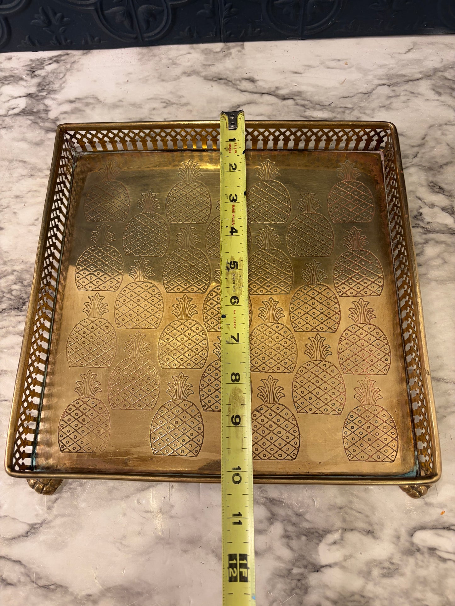Square Brass etched Pineapple Tray