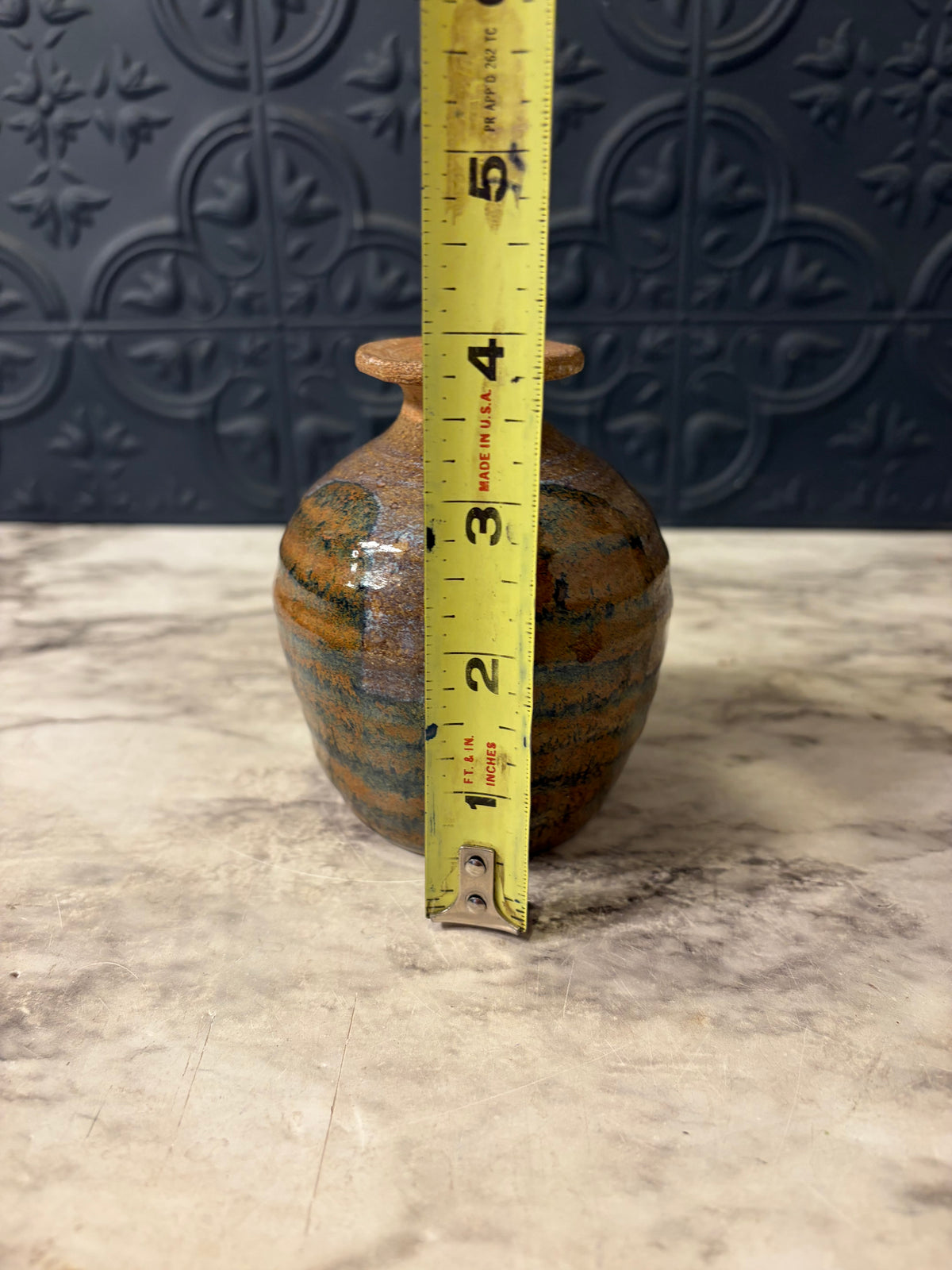 3.75" Studio Pottery Bud Base Brown and Green