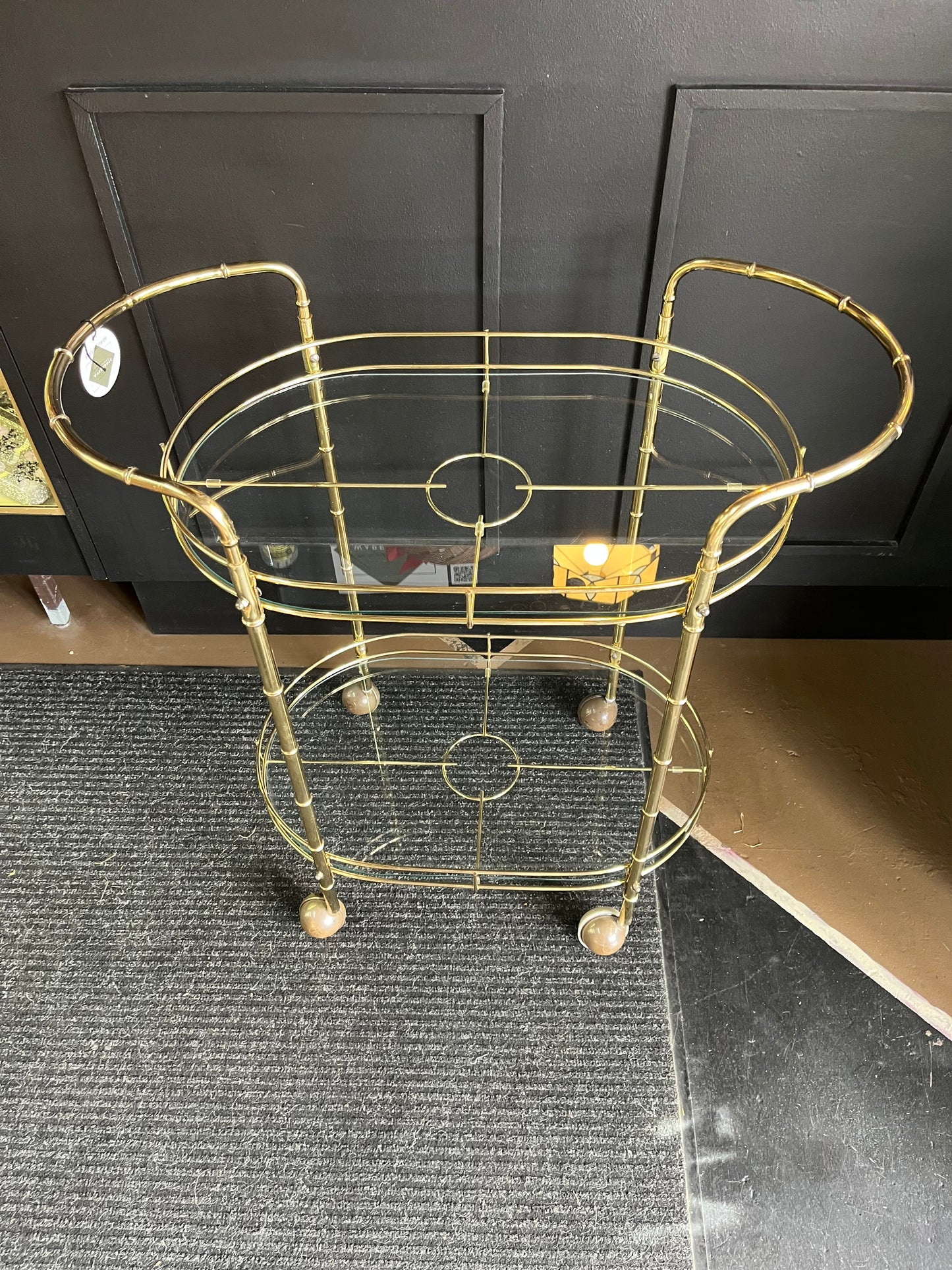 Oval Glass and Brass Bar Cart