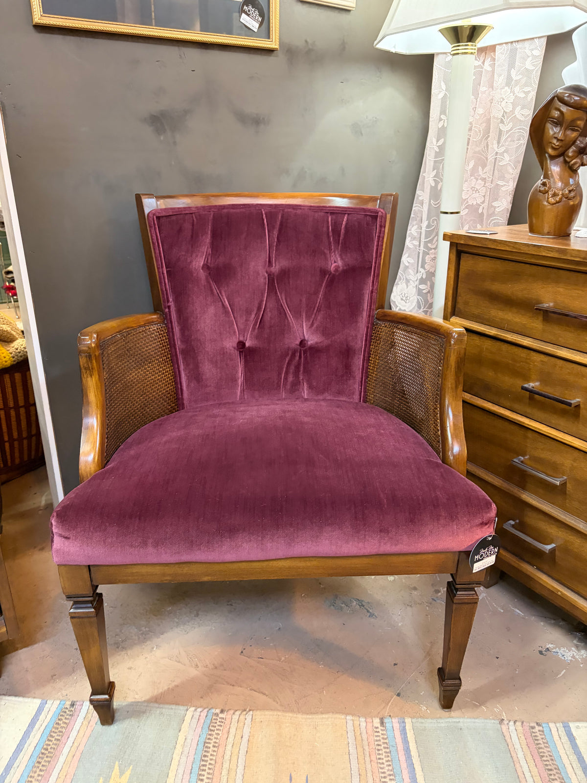 Purple Velvet Chair with Cane