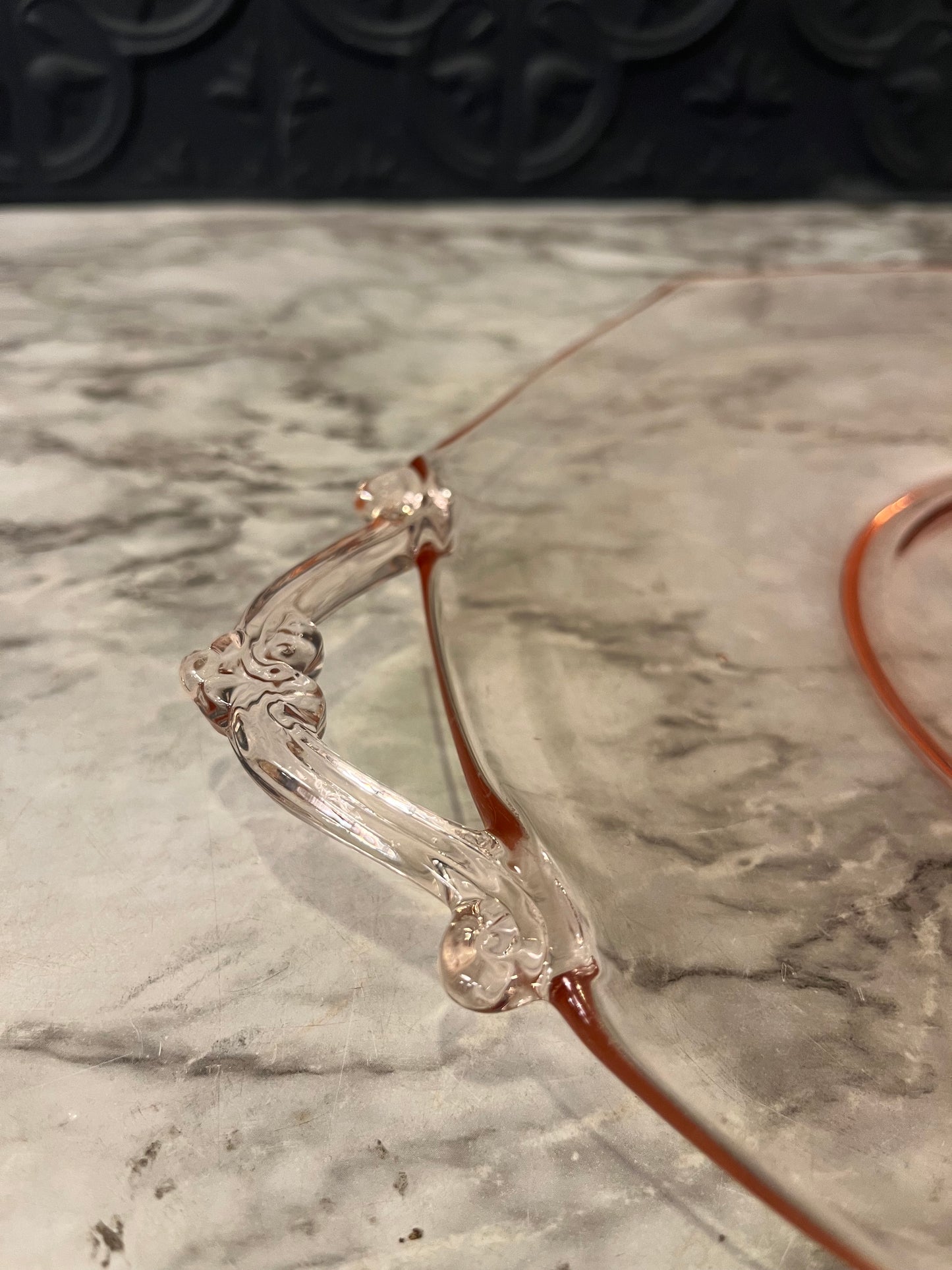 Pink Glass Plate with Handles
