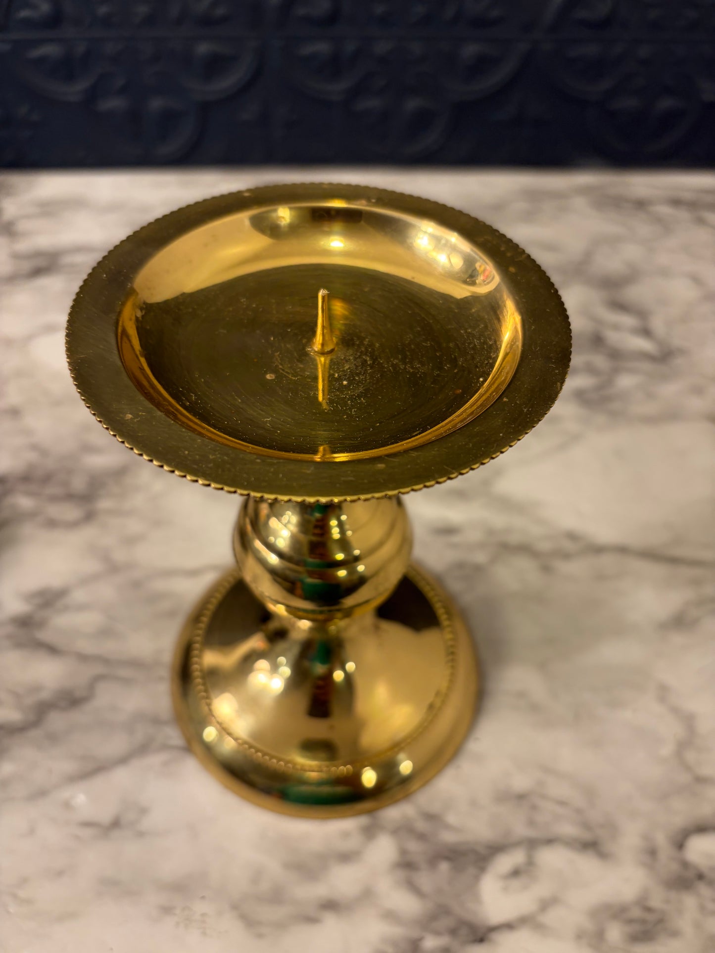 5.75 Brass Pillar Candle Holder With Rope Detail