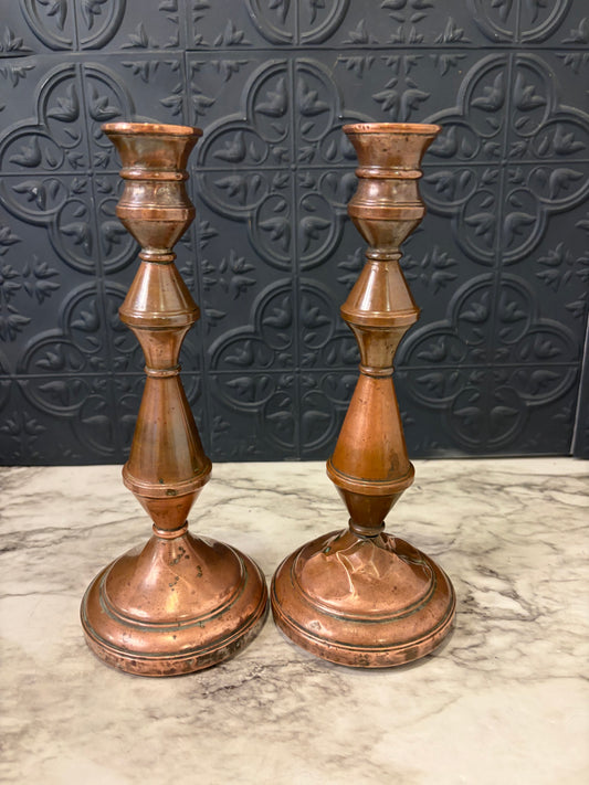Copper Candlestick Pair 9.75"