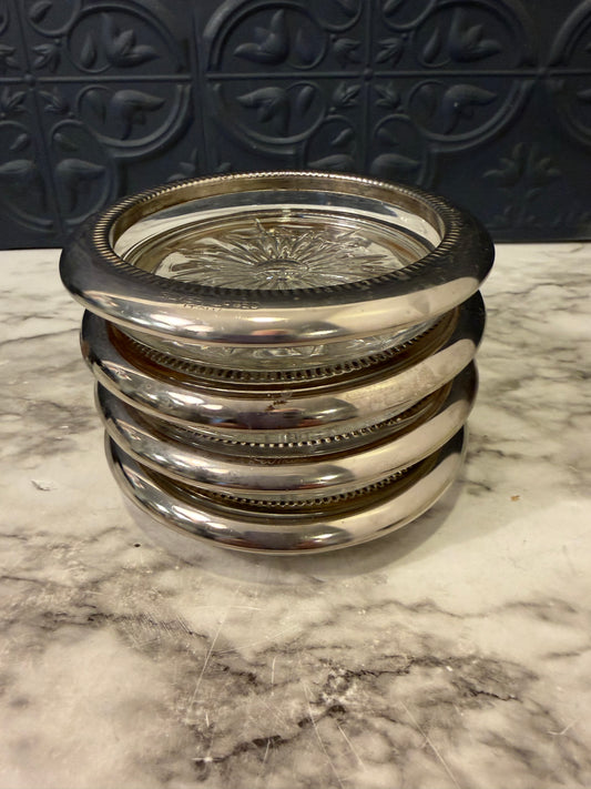 Glass Coasters with Silver Plate Rim Set of 6