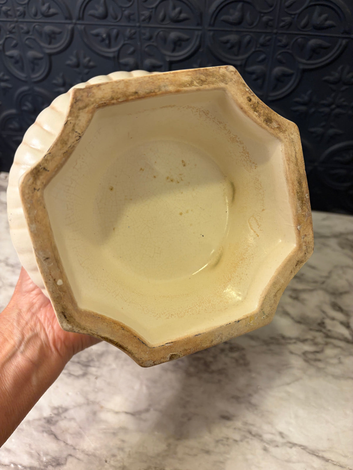 Ivory Planter with Embossed Flower design