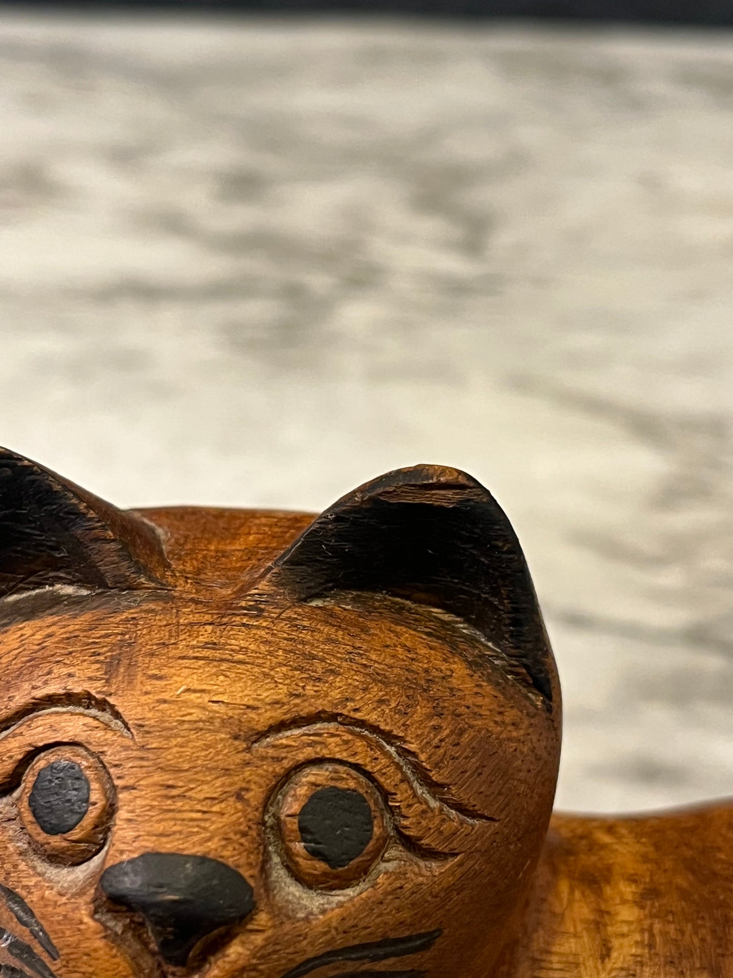 Carved Wooden Cat Laying down small
