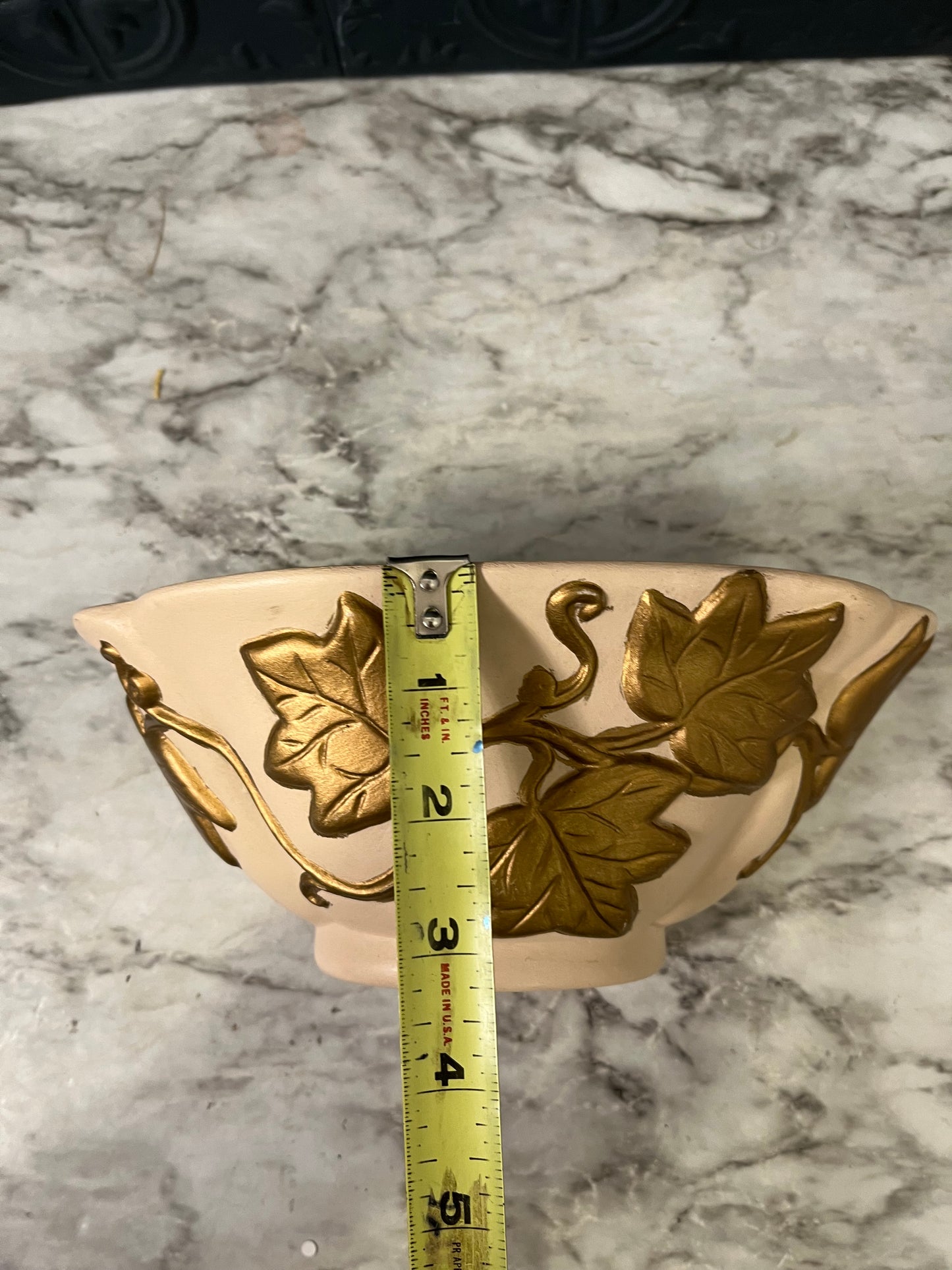 Cream Ceramic Wall Pocket with Gold Leaves