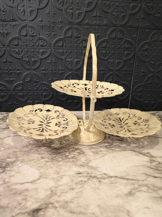 Folding 3 Tier Cream Metal Serving Tray