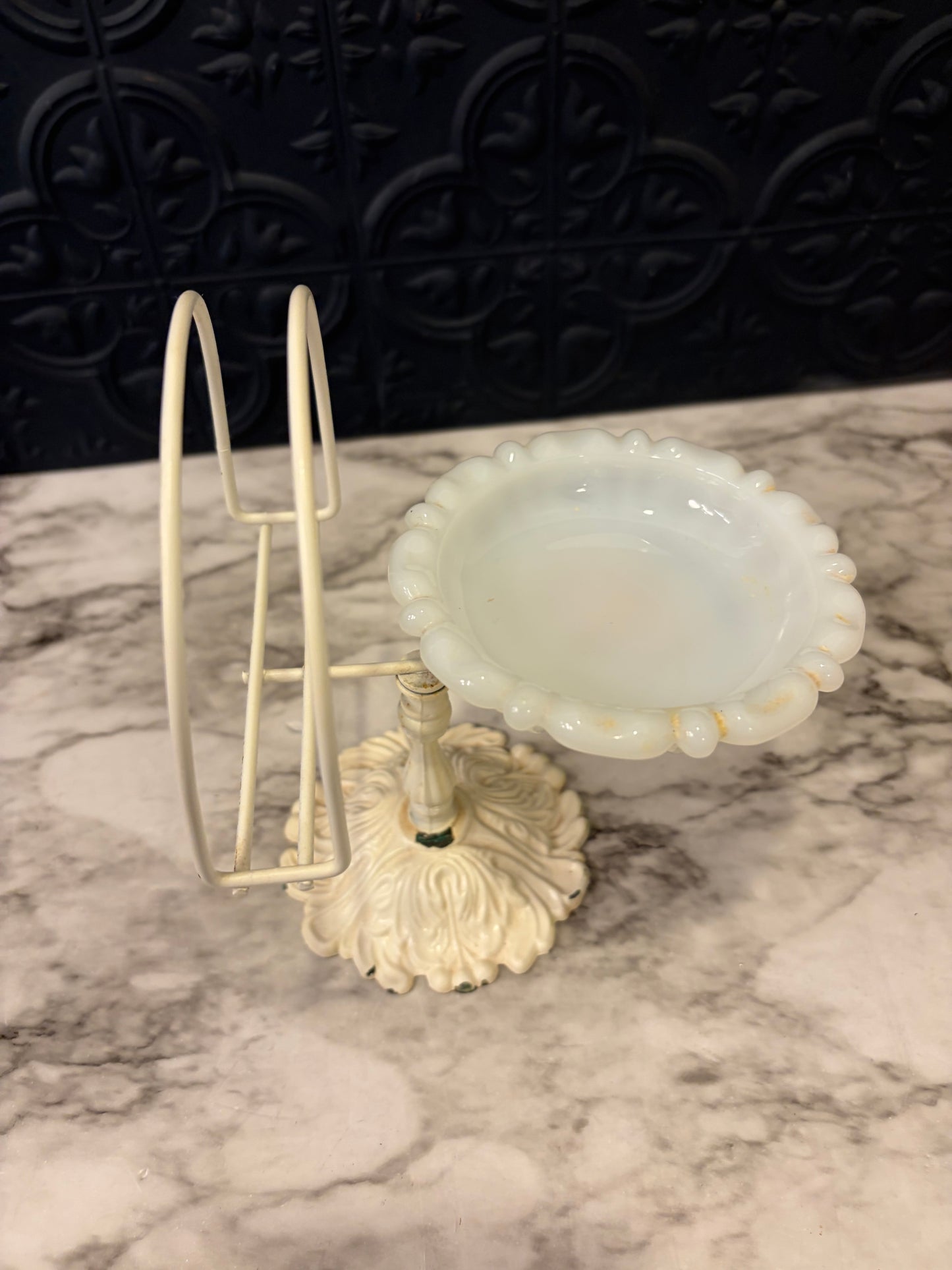 Milk Glass Soap Dish and Towel holder
