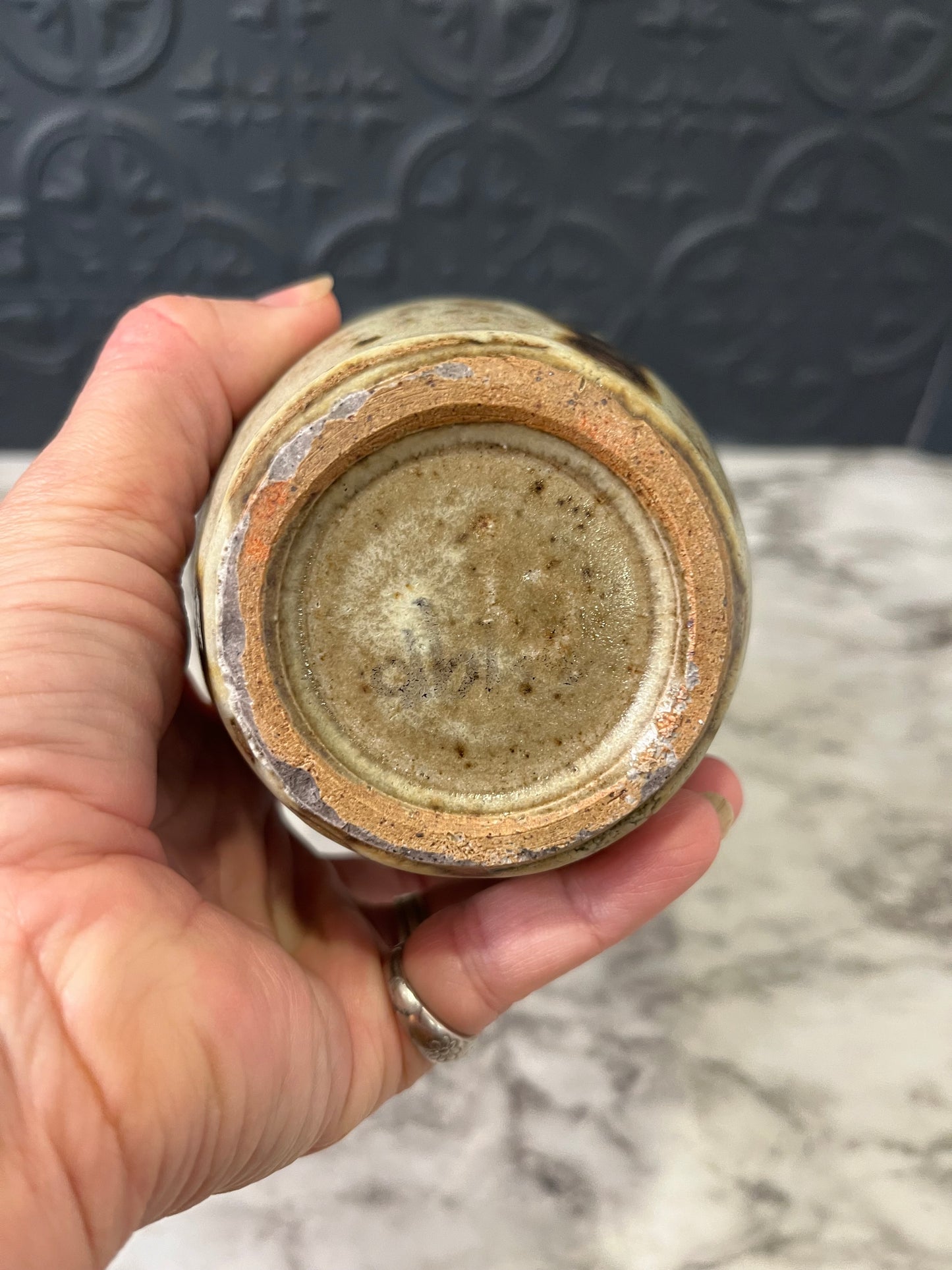 Stoneware Pottery Vase with Brown  Spots CHIP