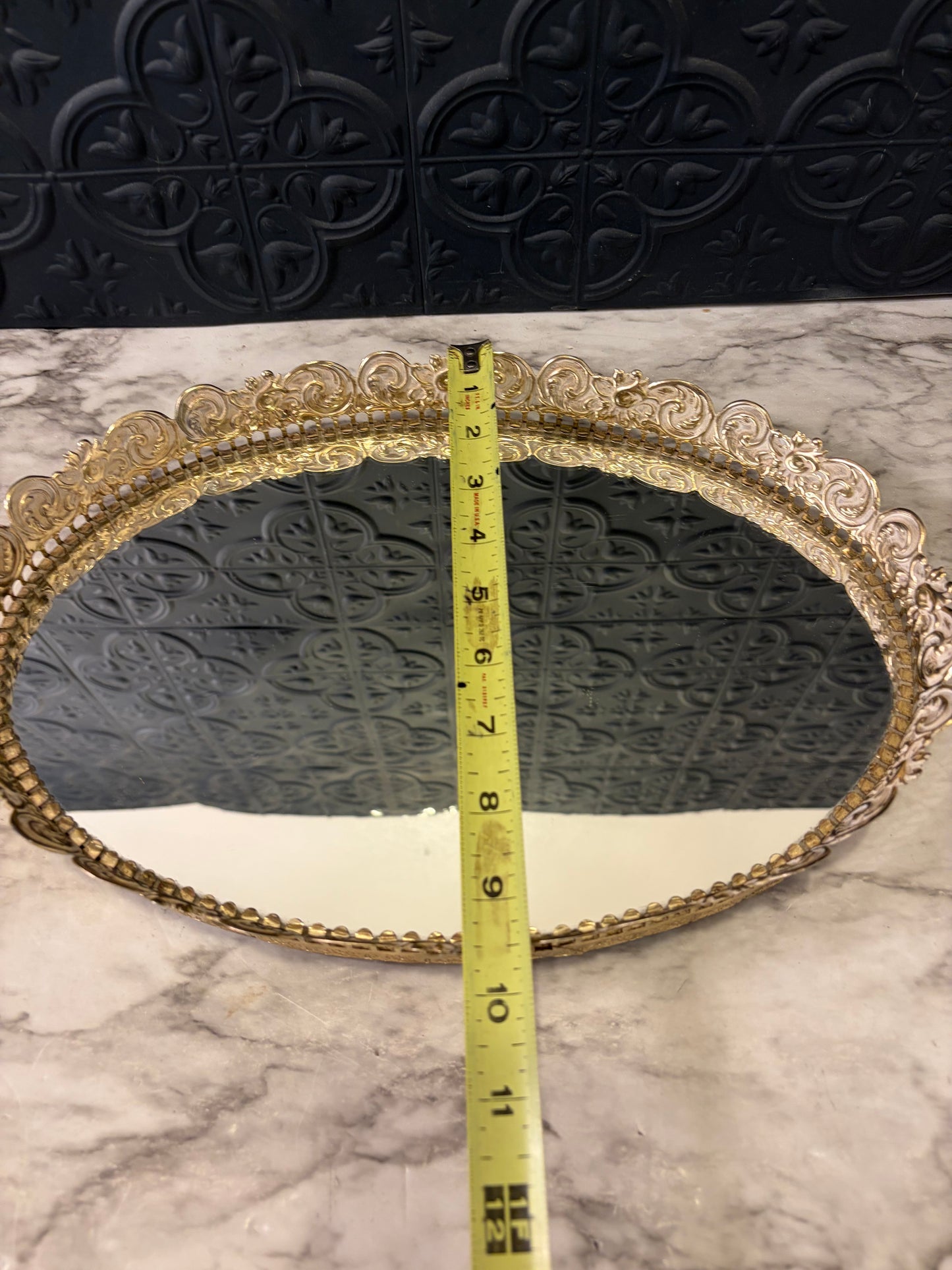 Oval Mirror Frame with White and Gold Rim