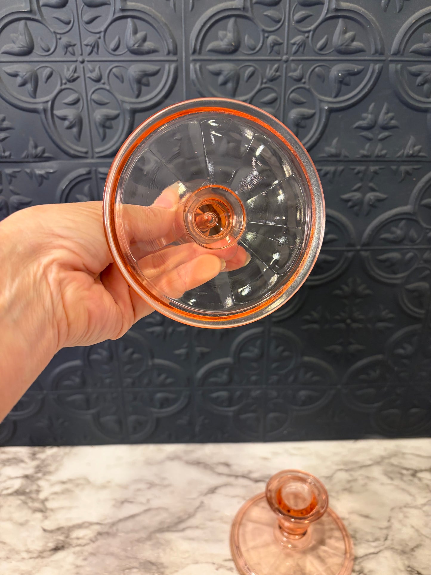 Pink Depression Glass Candle Holder set of 2