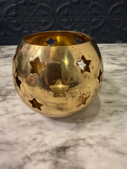 3.5" Brass votive with Star cutouts