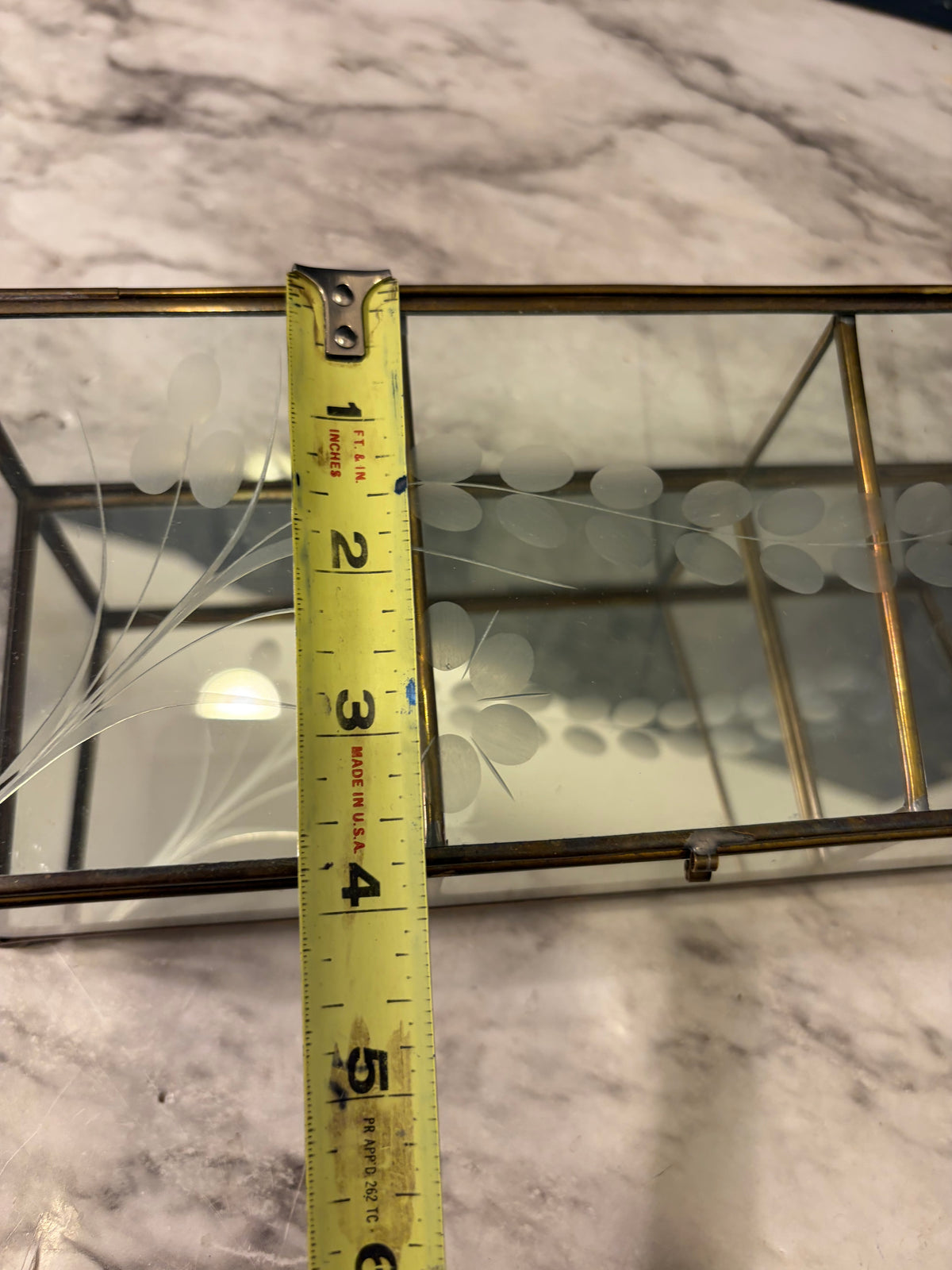 3 Section Etched Glass Jewelry Box