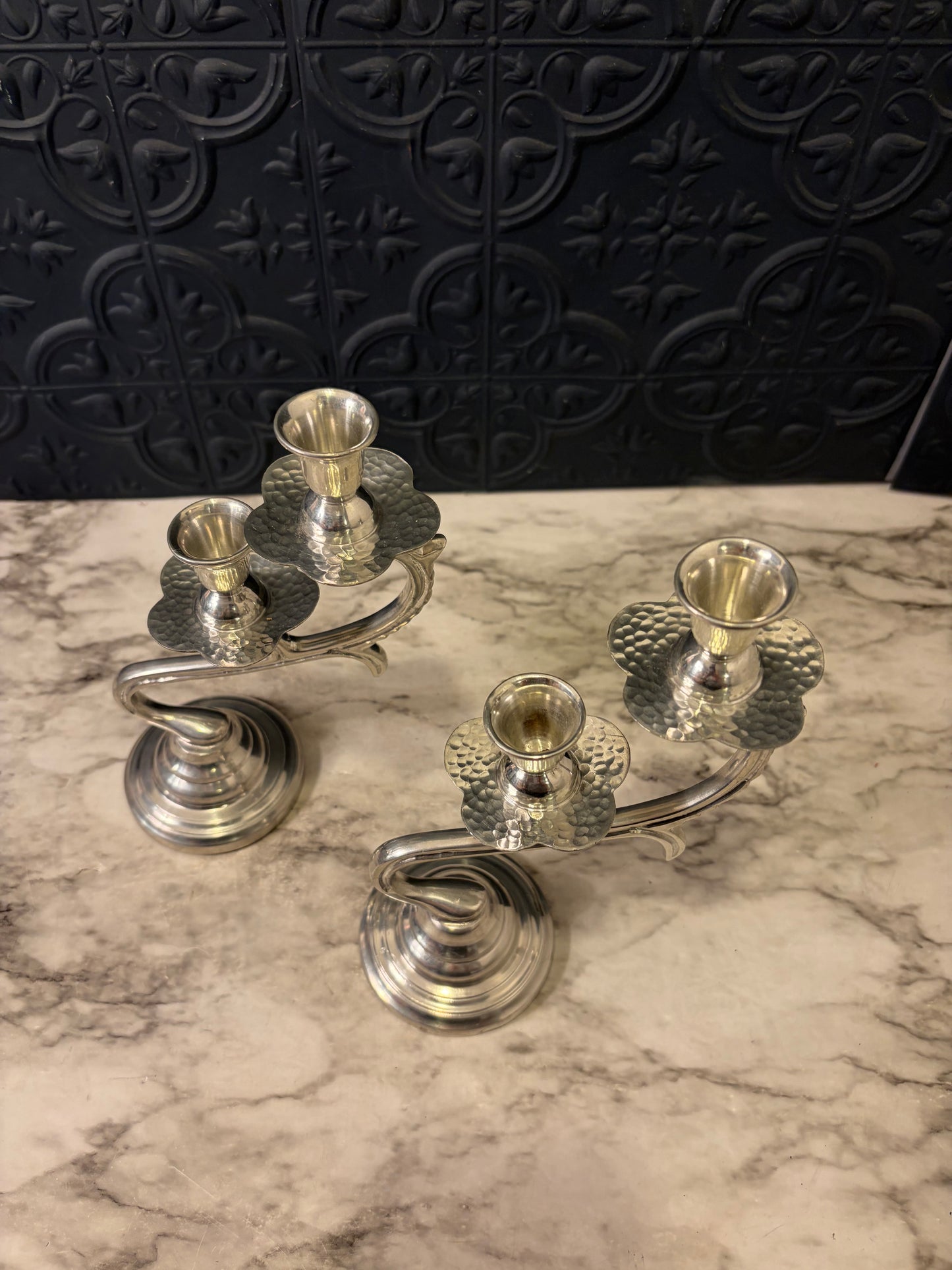 Set of Silverplate Double Flower Candleabras