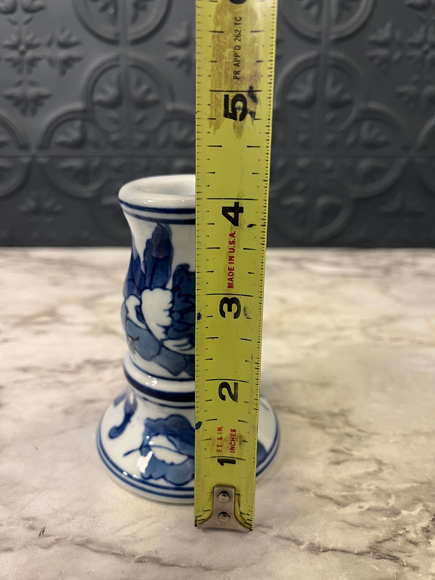 Silvestri Blue and White Candle Holder 4"