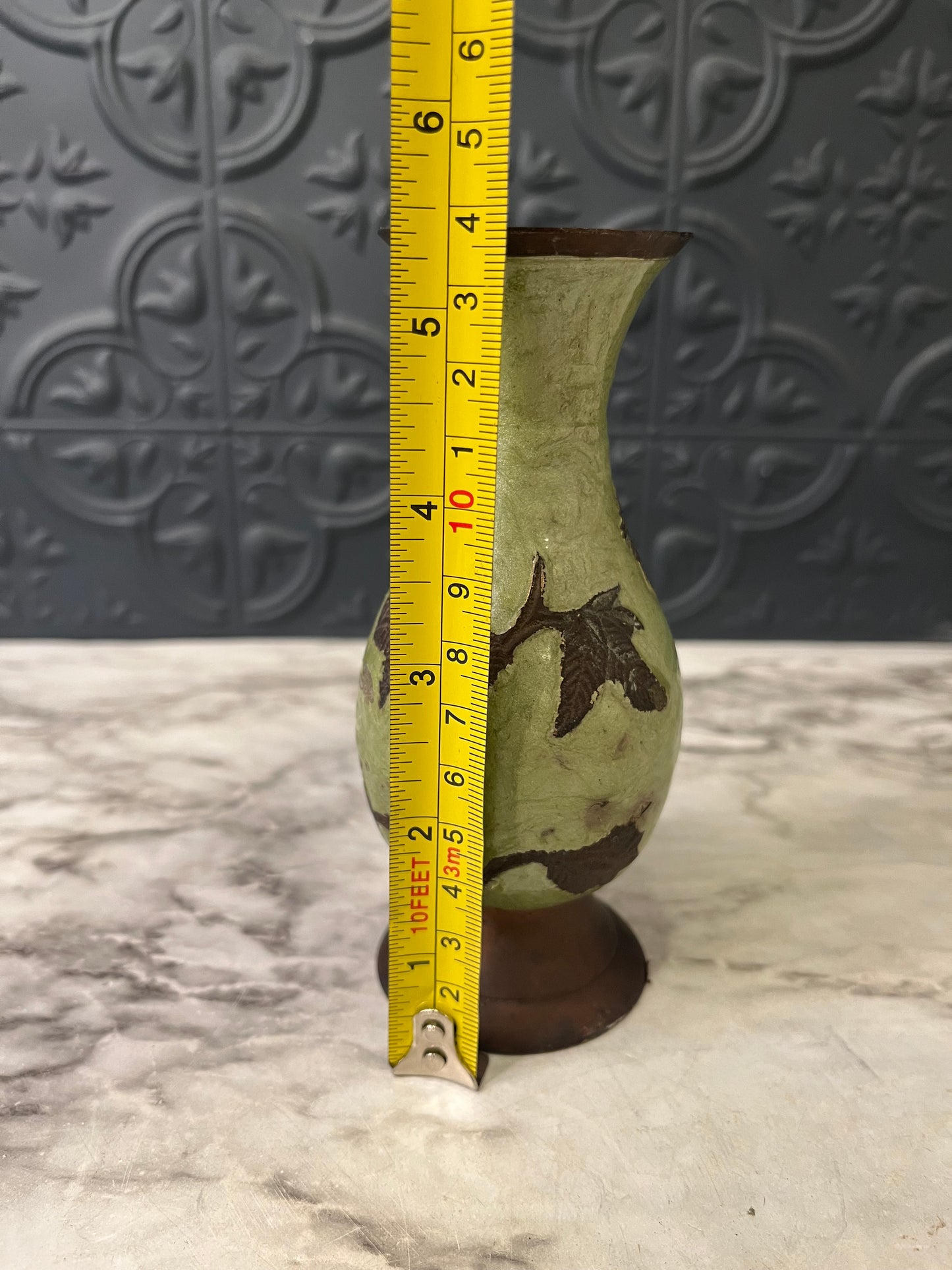 Brass and Green Enamel Vase small