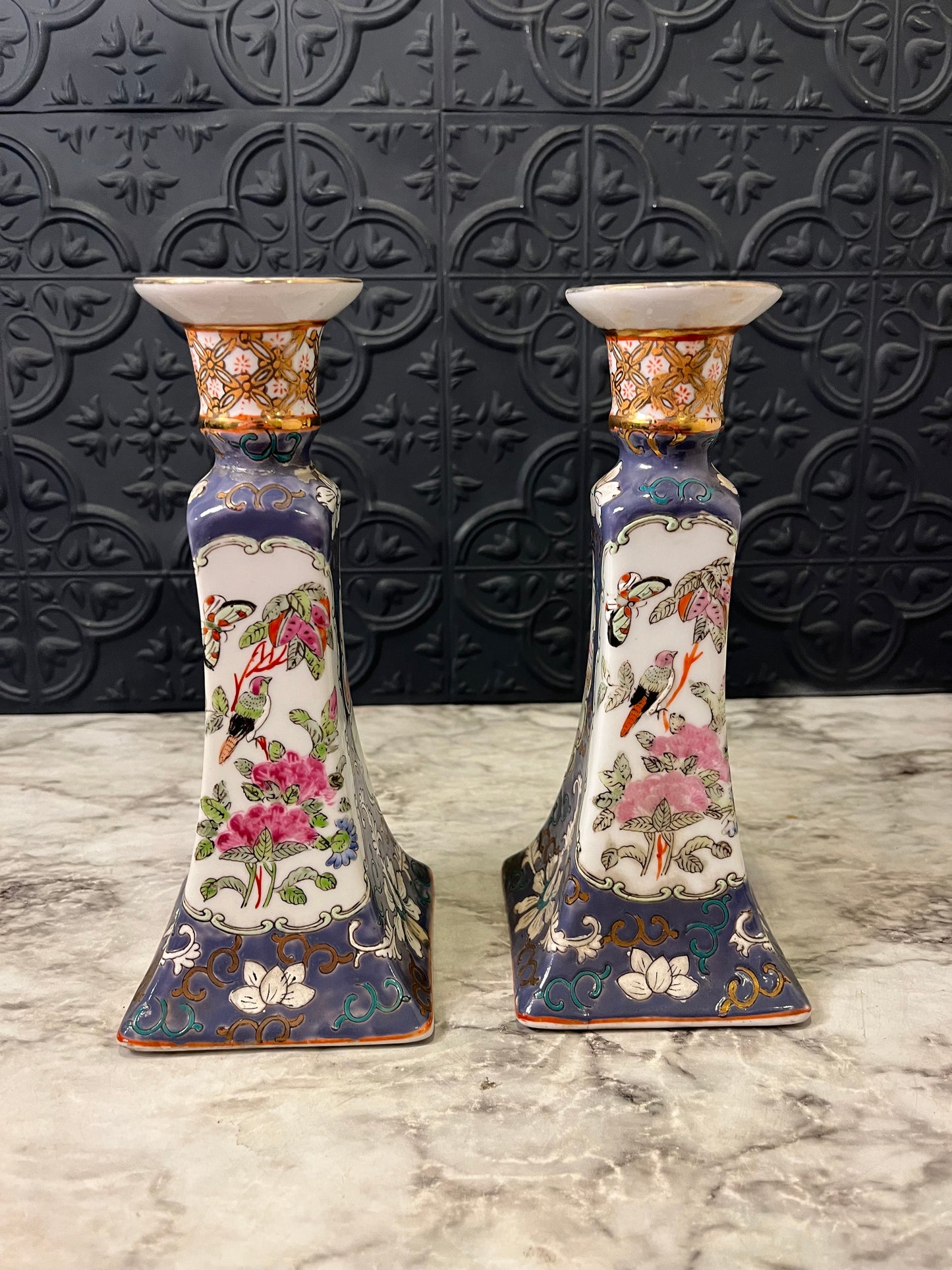Chinese Hand Painted Candlesticks AS IS
