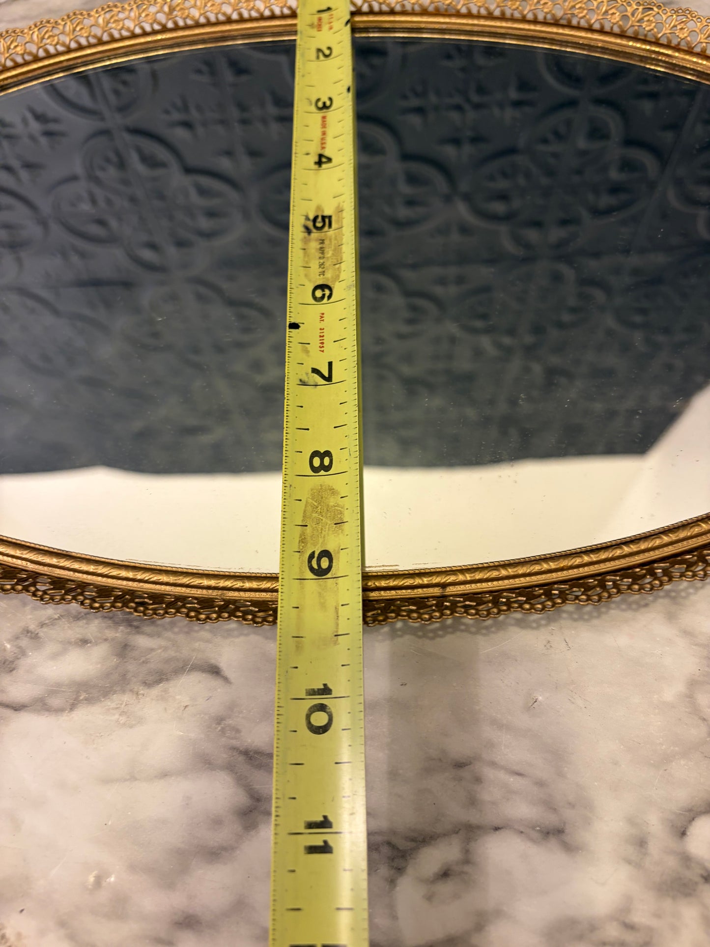 Vintage Oval Mirror Tray with Flower Handles 18"