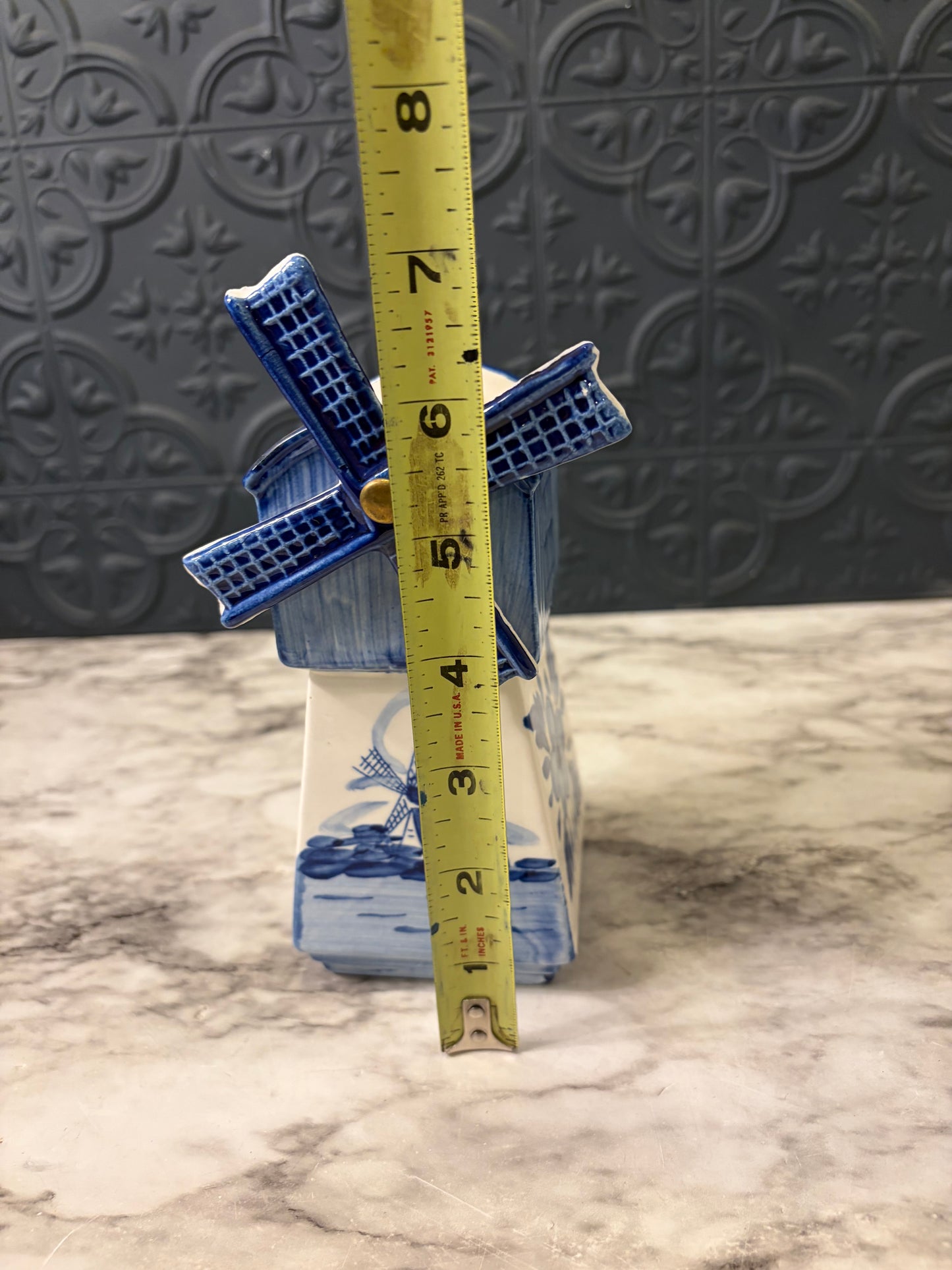 Blue and White Windmill Planter Small