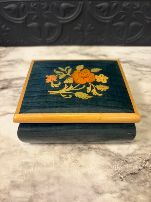 Blue Wood Inlay Trinket Box