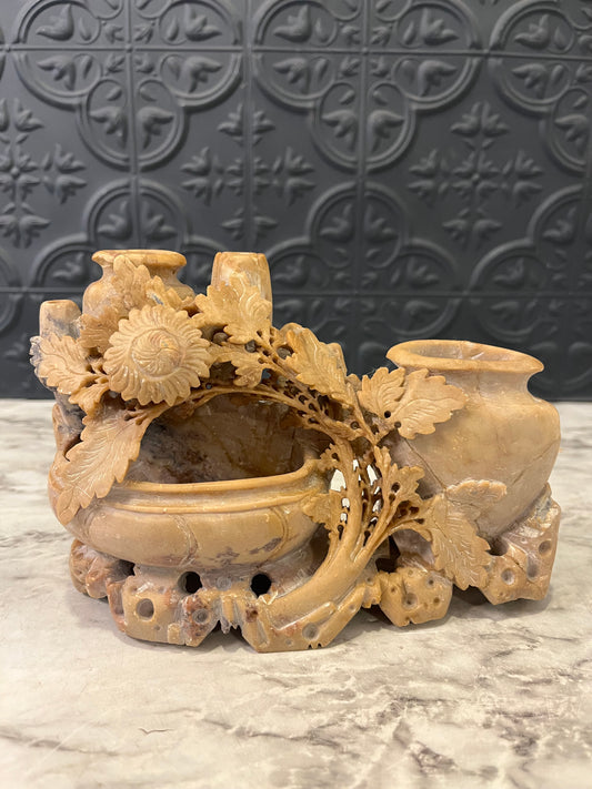 Carved Soapstone Vase and Bowl AS IS