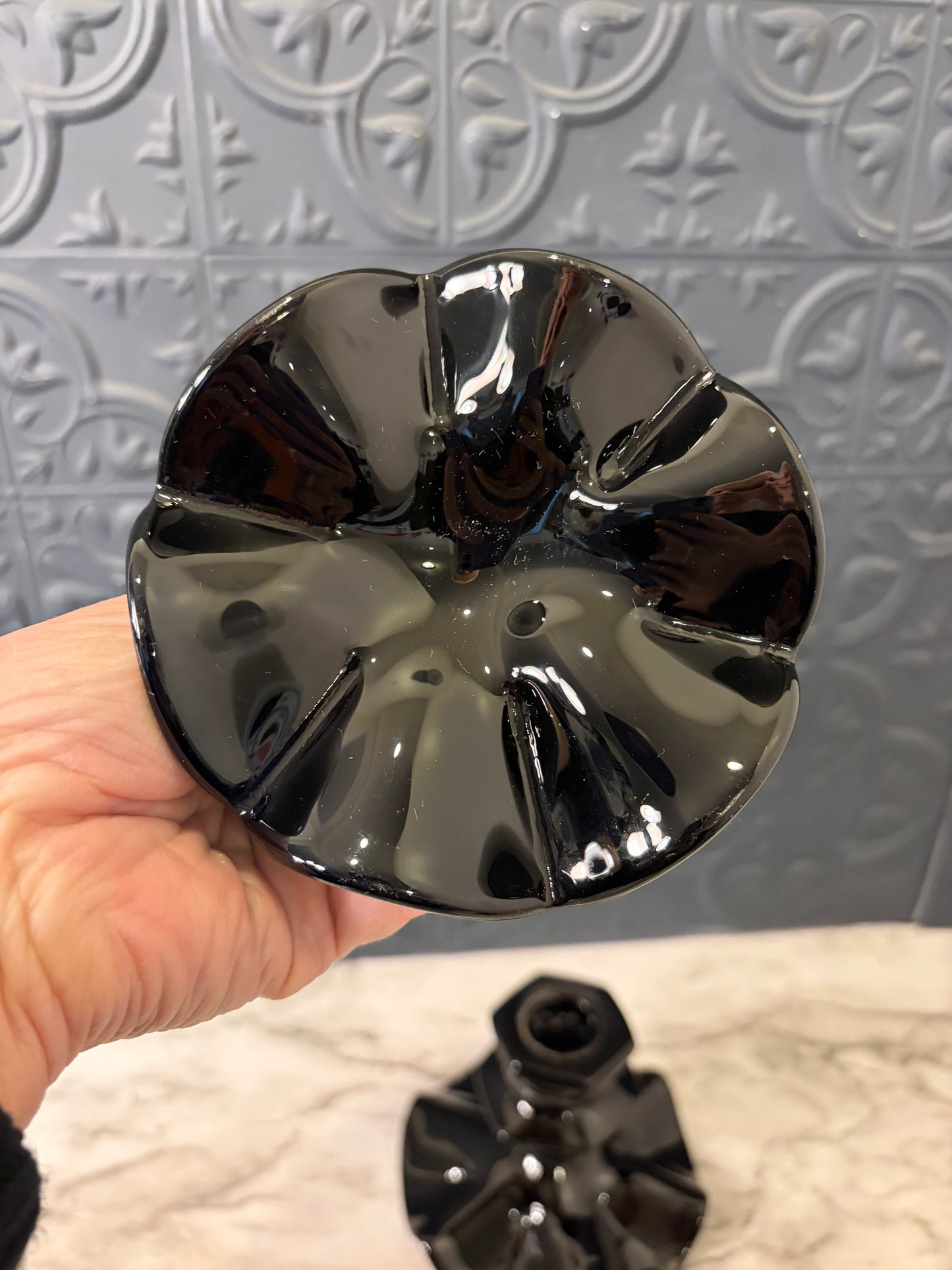 LE Smith Black Ruffled Glass Candle Set of 2