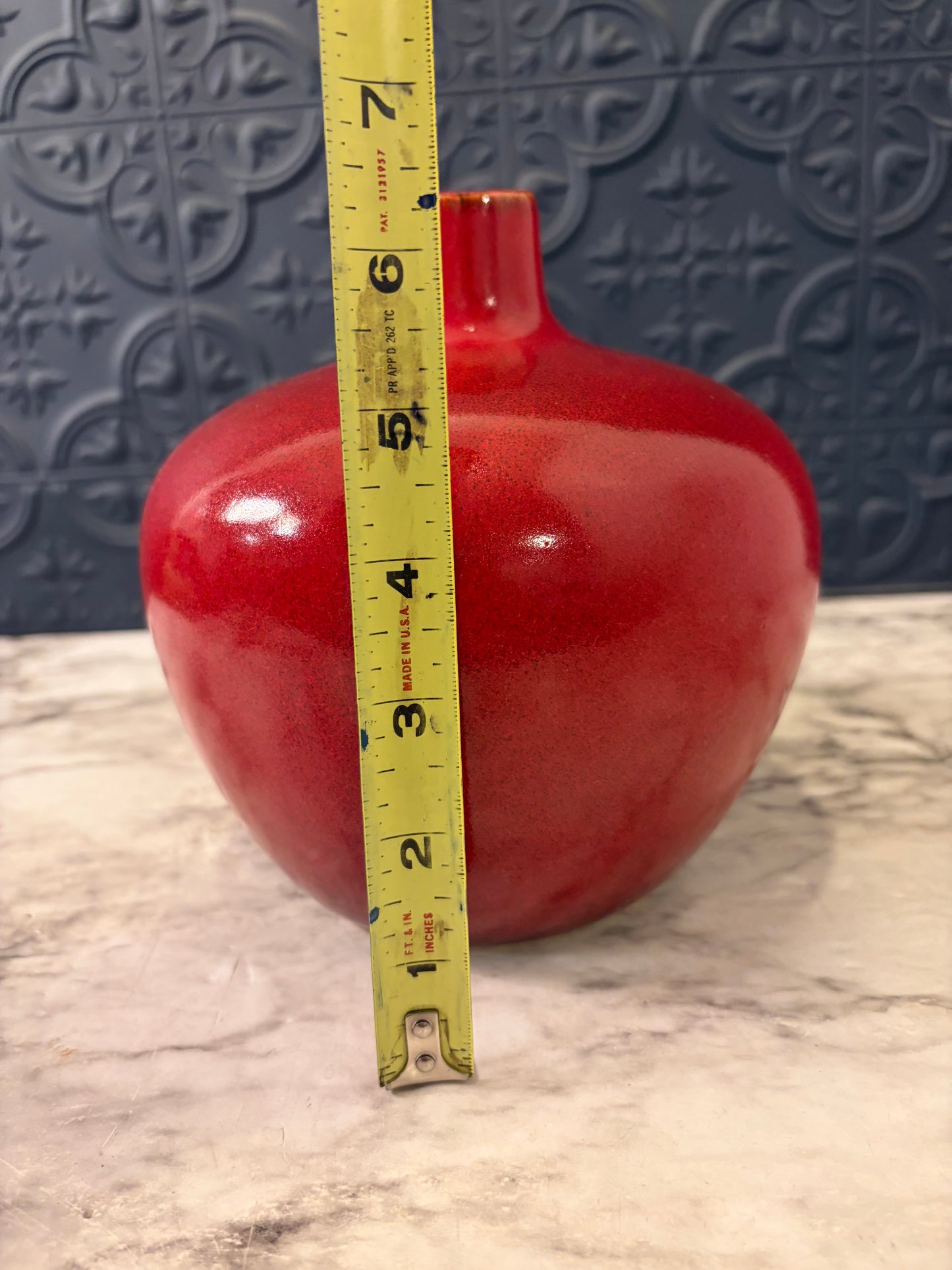 Round Red Vase with Small Neck