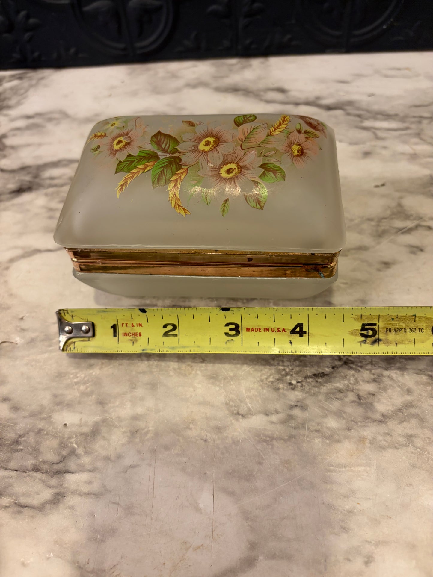 Frosted Trinket Dish with floral Top
