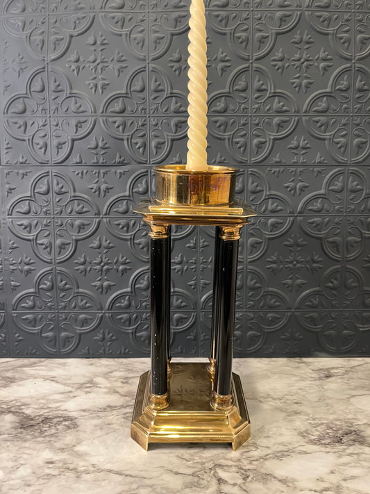 Brass and black column candle holder