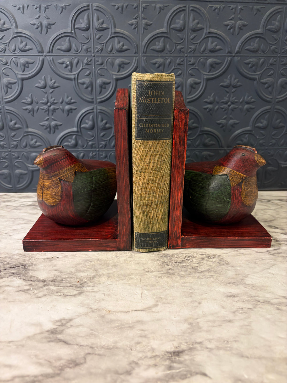 Hand Carved Wooden Quail Bookends