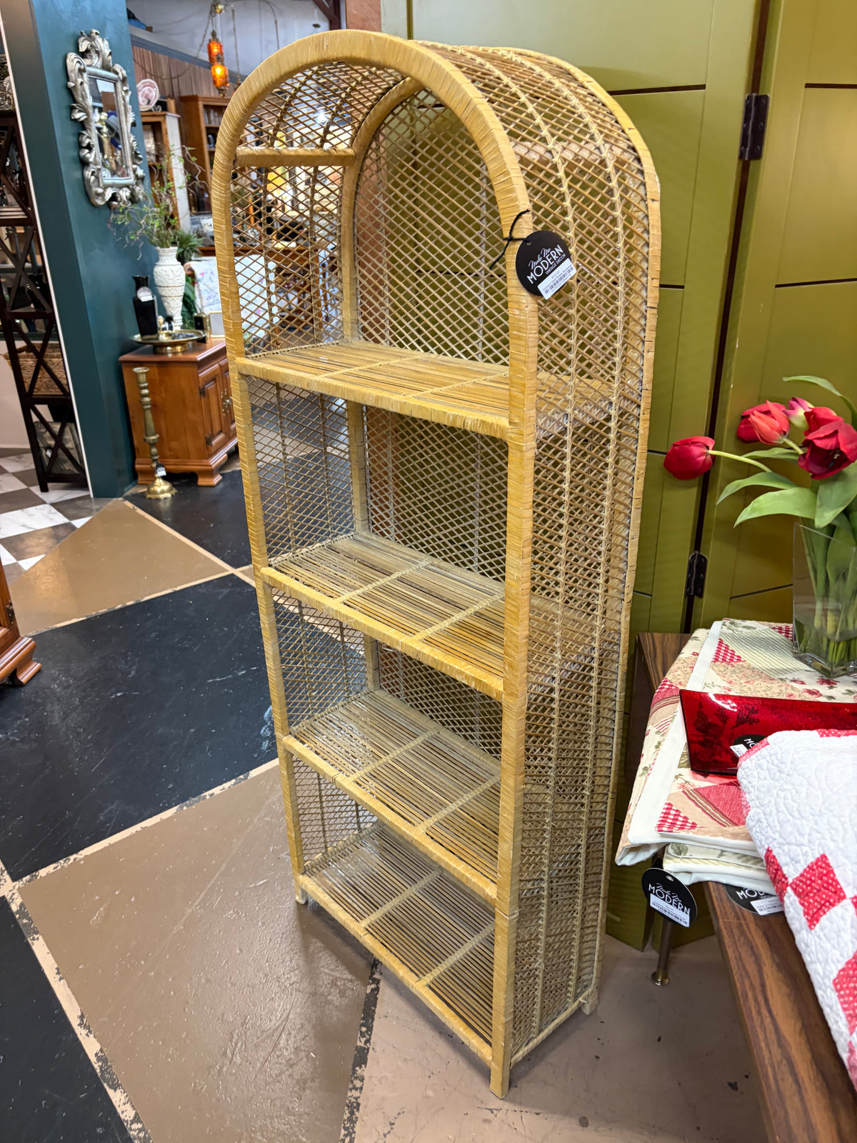 Arched 4 Shelf Wicker Bookcase