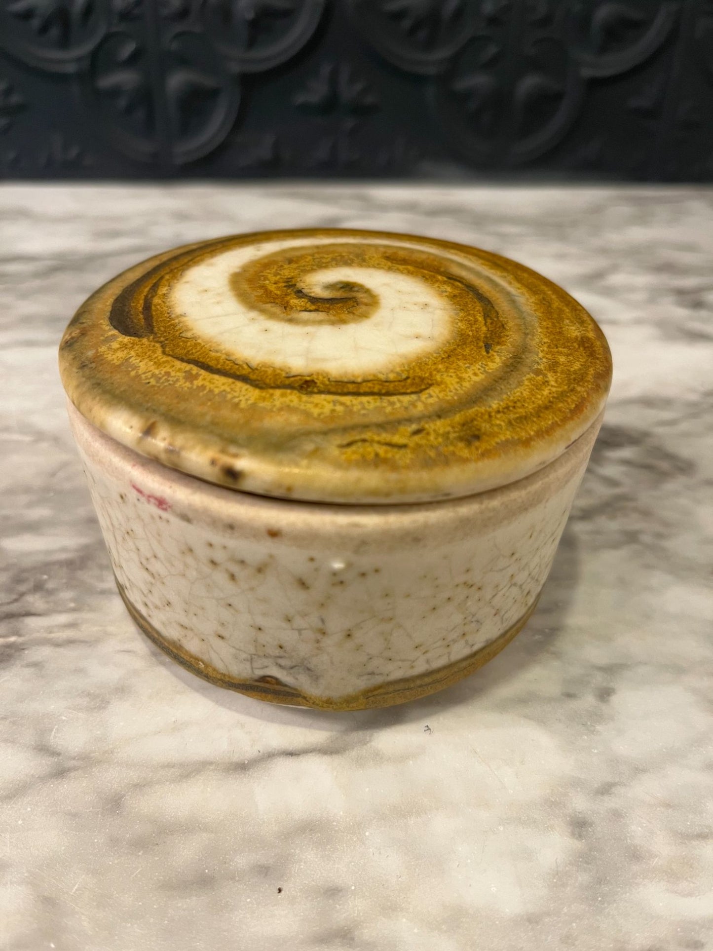 Round Pottery Box with Swirl  Design