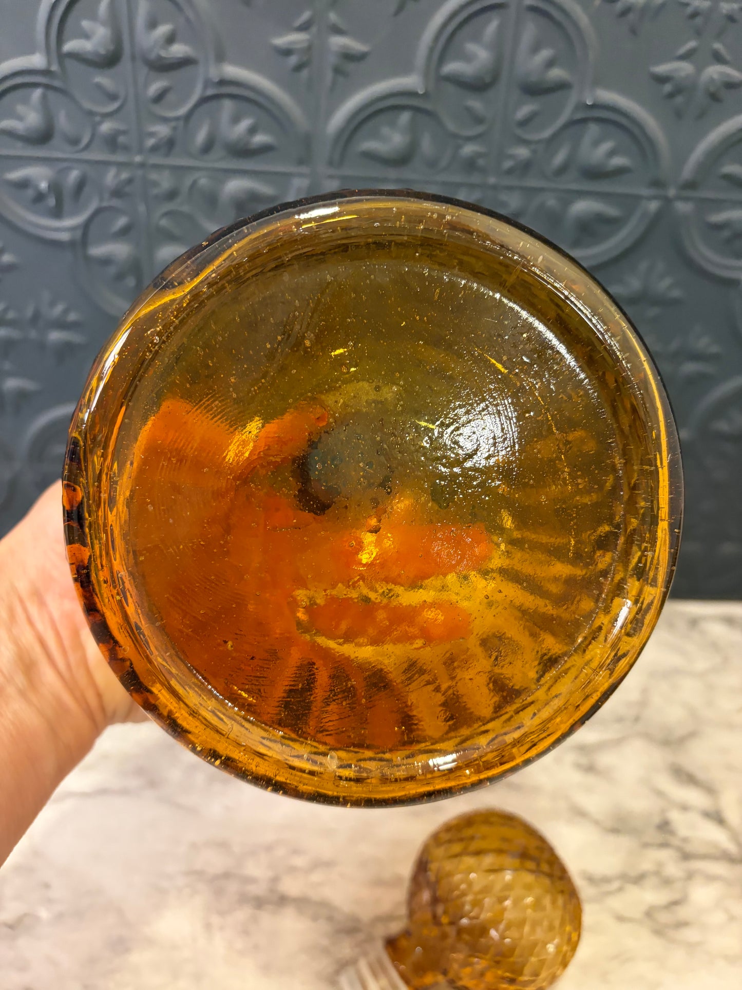 Amber Glass Diamond Cut Empoli Decanter