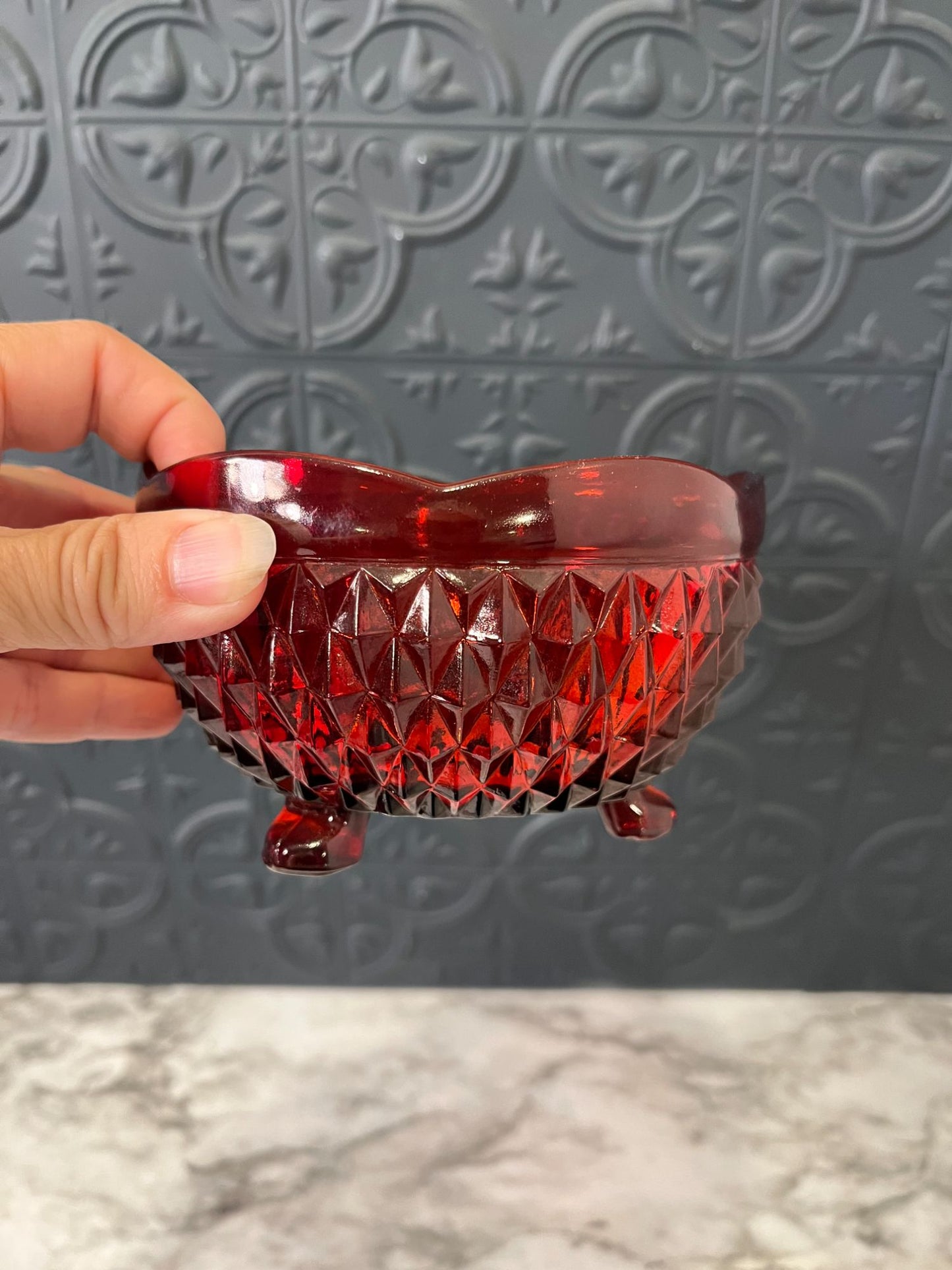 Indiana Glass Red Diamond Point  footed Bowl