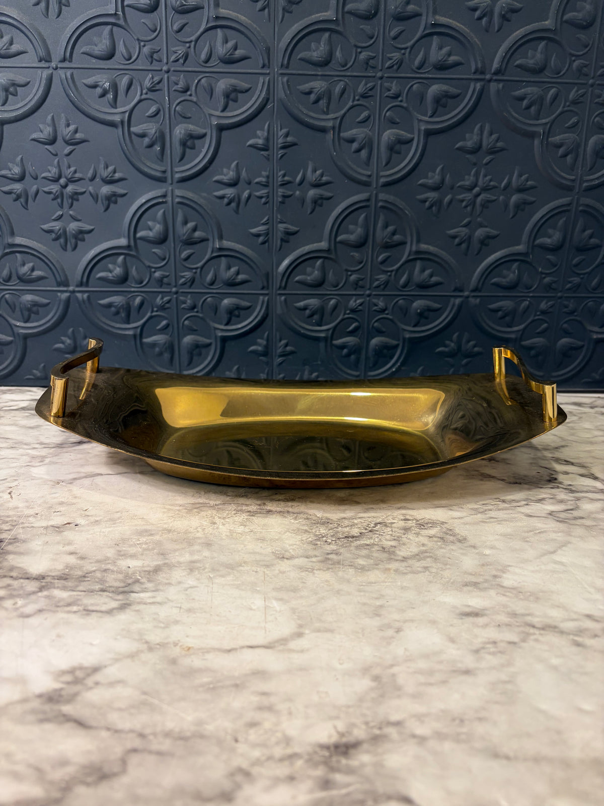 Vintage Gold Tone Serving Tray with Curved Handles
